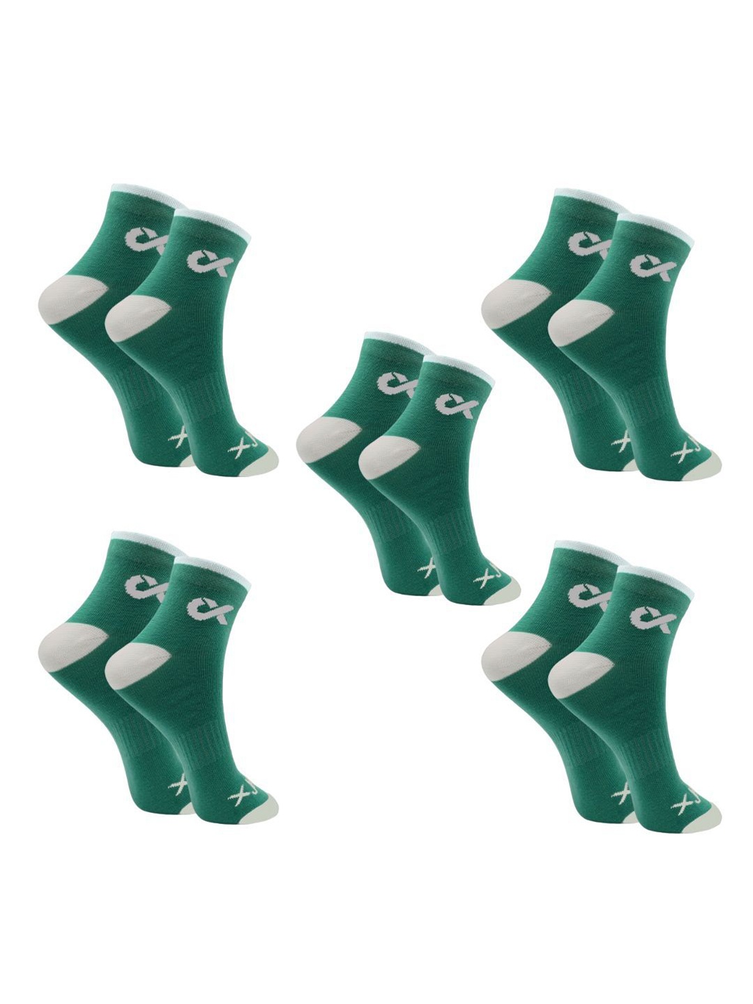 

Xjarvis Unisex Pack Of 5 Colourblocked Ankle-Length Socks, Green