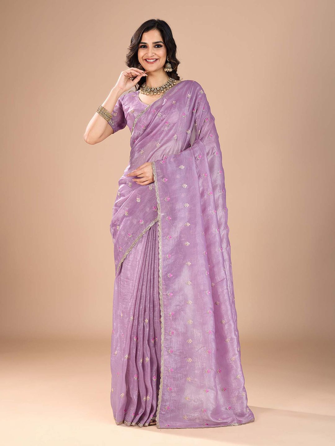 

Anouk Floral Sequinned Organza Saree, Purple