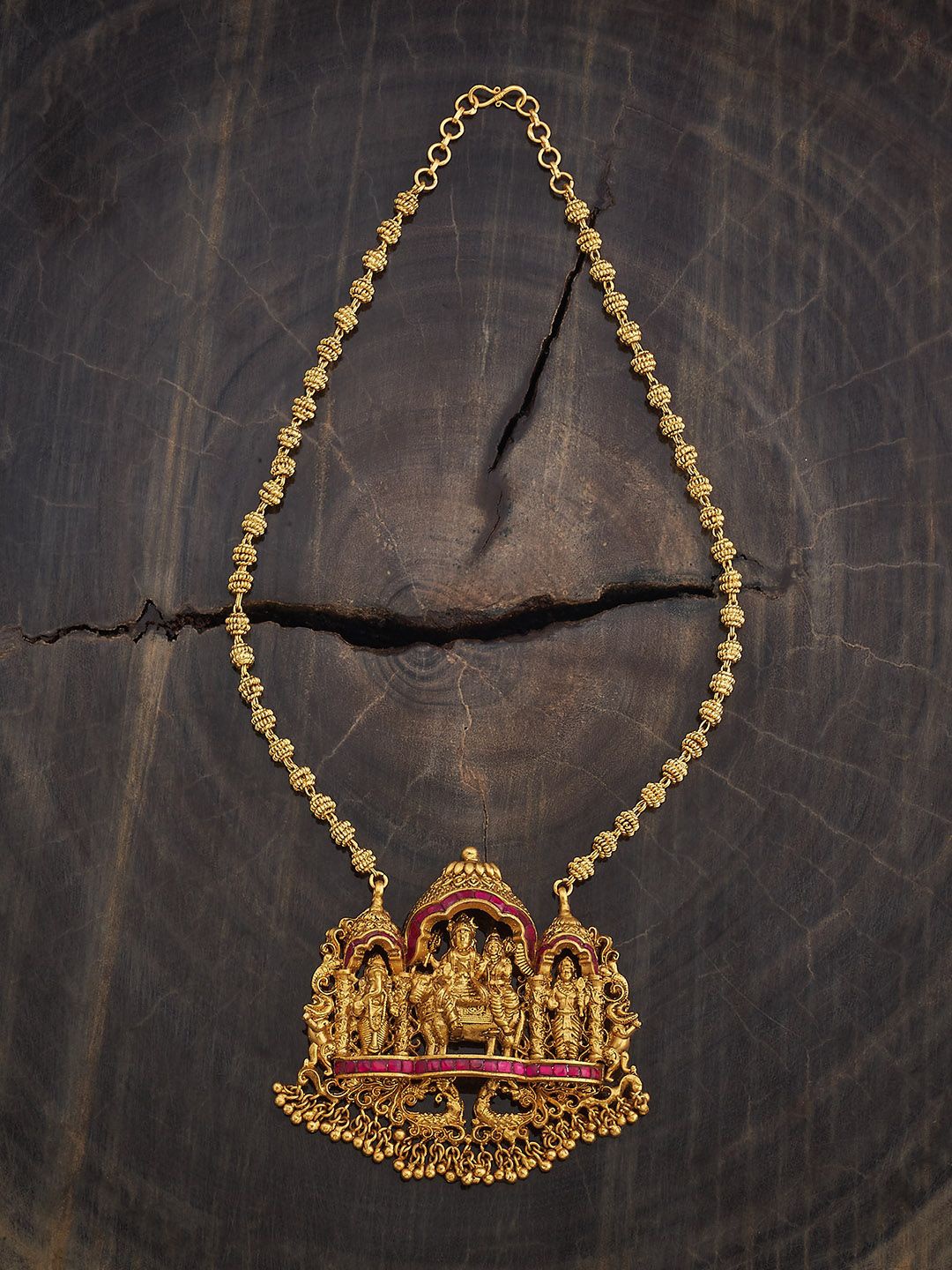 

Kushal's Fashion Jewellery Gold-Plated Stone Studded & Beaded Antique Necklace