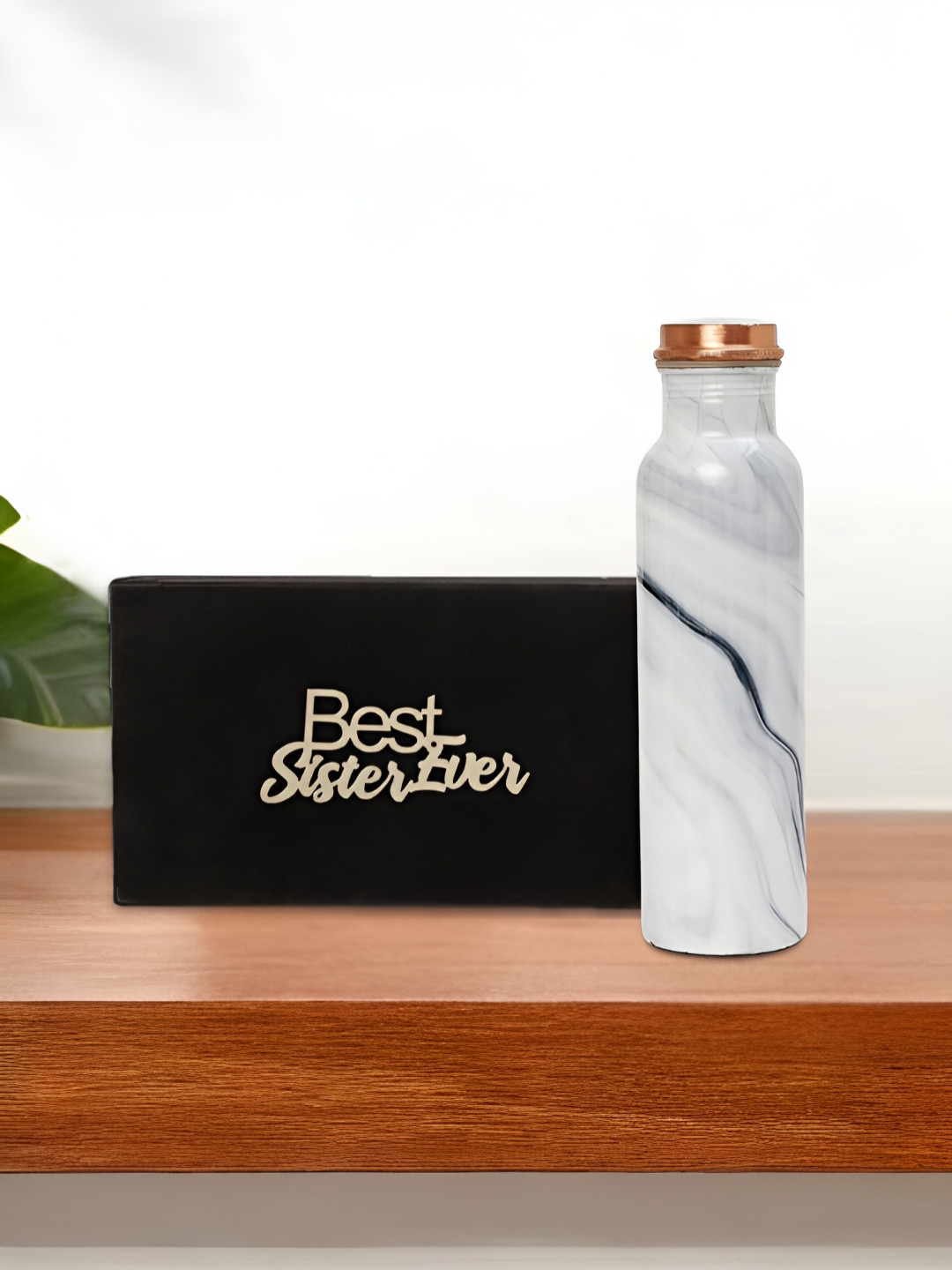 

INTERNATIONAL GIFT White Printed Pure Copper Water Bottle With Velvet Box & Bag - 950ml