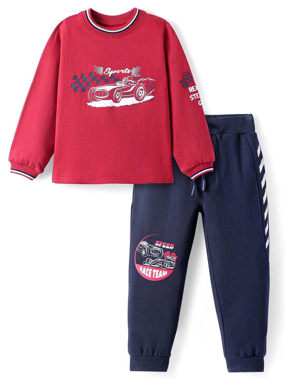 

ARIAS By LARA DUTTA Boys Printed Pure Cotton Sweatshirt With Joggers, Red