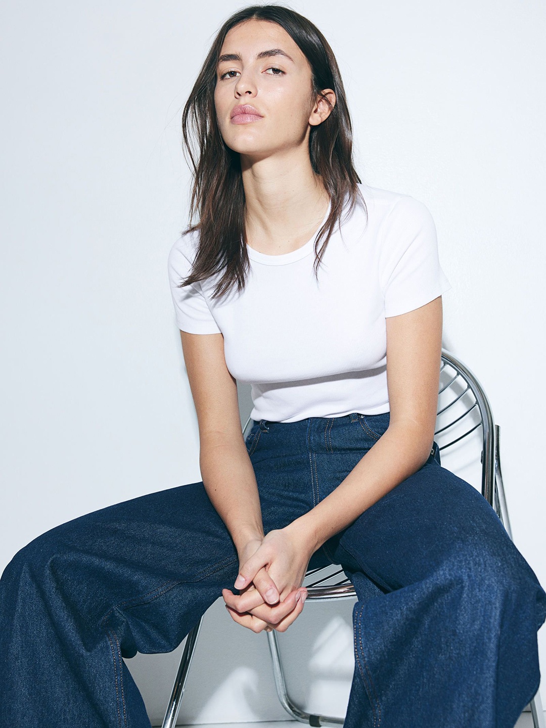 

H&M Ribbed T-Shirt, White