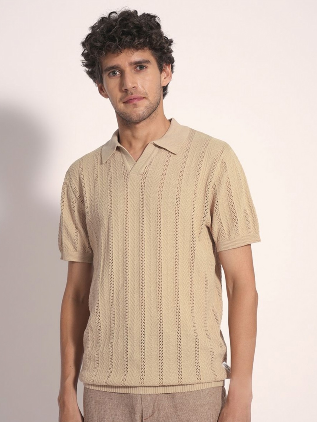 

SELECTED Men Self Design Polo Collar Cotton T-shirt, Brown