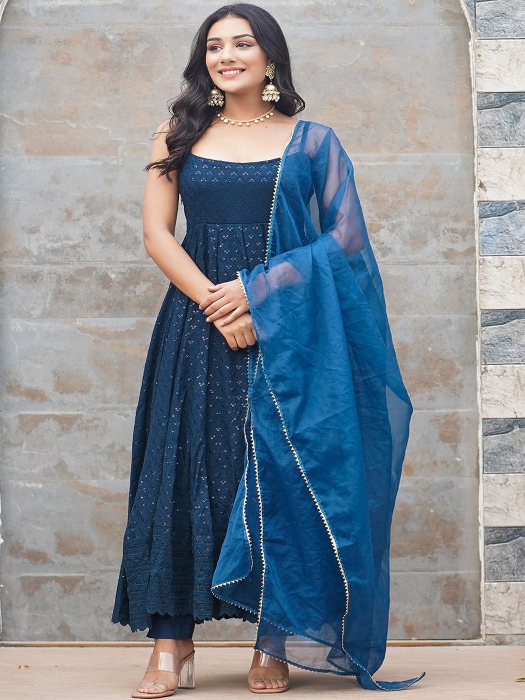 

Sutra Clothing Women Embroidered Panelled Gotta Patti Kurta with Trousers & With Dupatta, Teal