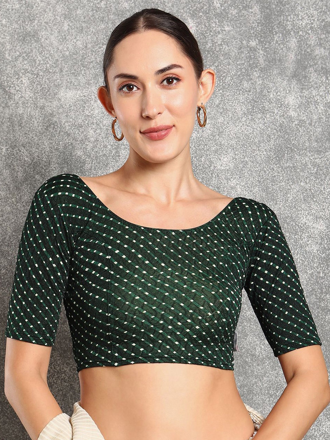 

Mmore Printed Cotton Stretchable Saree Blouse, Green