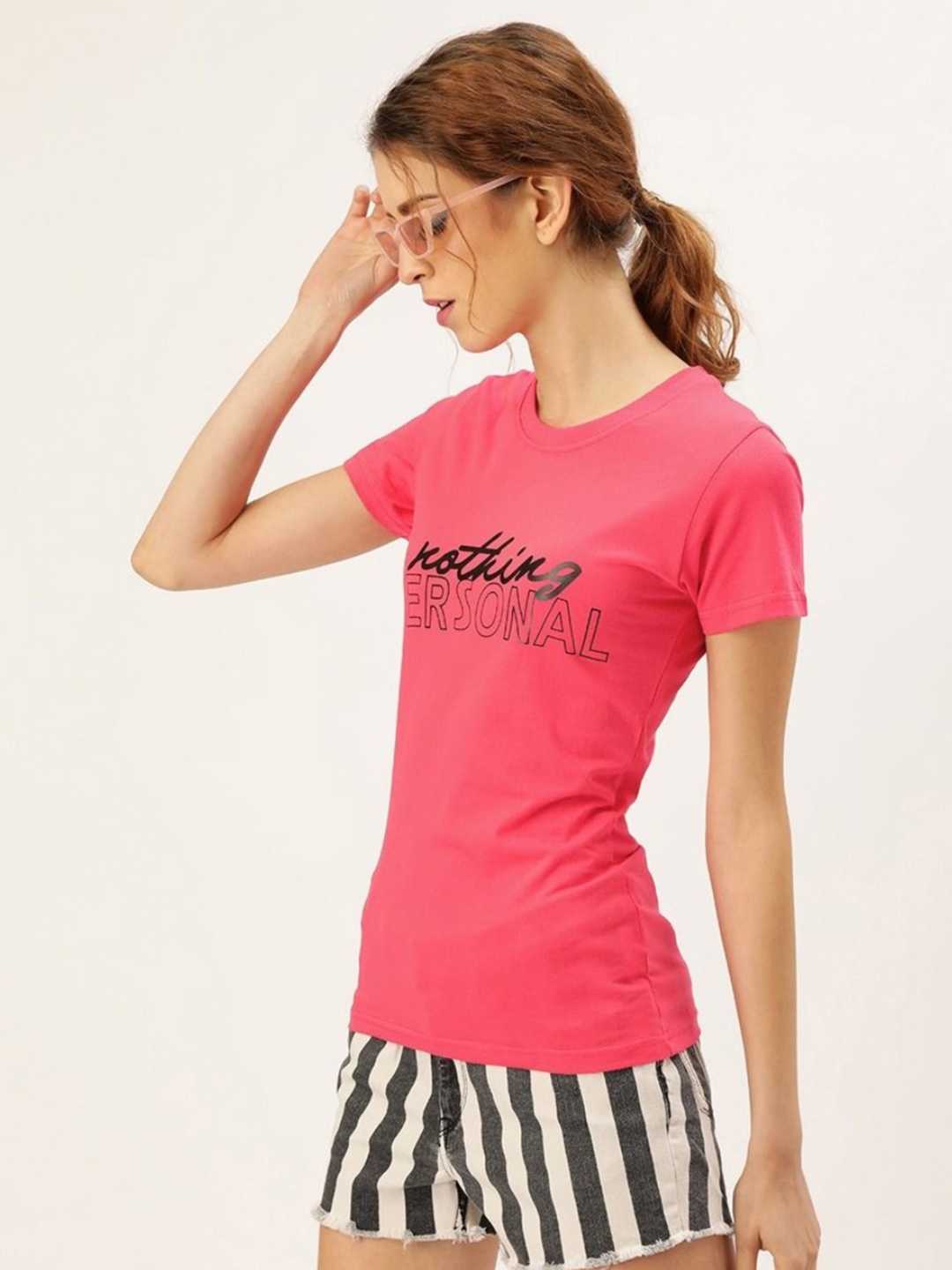

Moda Rapido Women Typography Printed Round Neck Cotton Slim Fit T-shirt, Pink