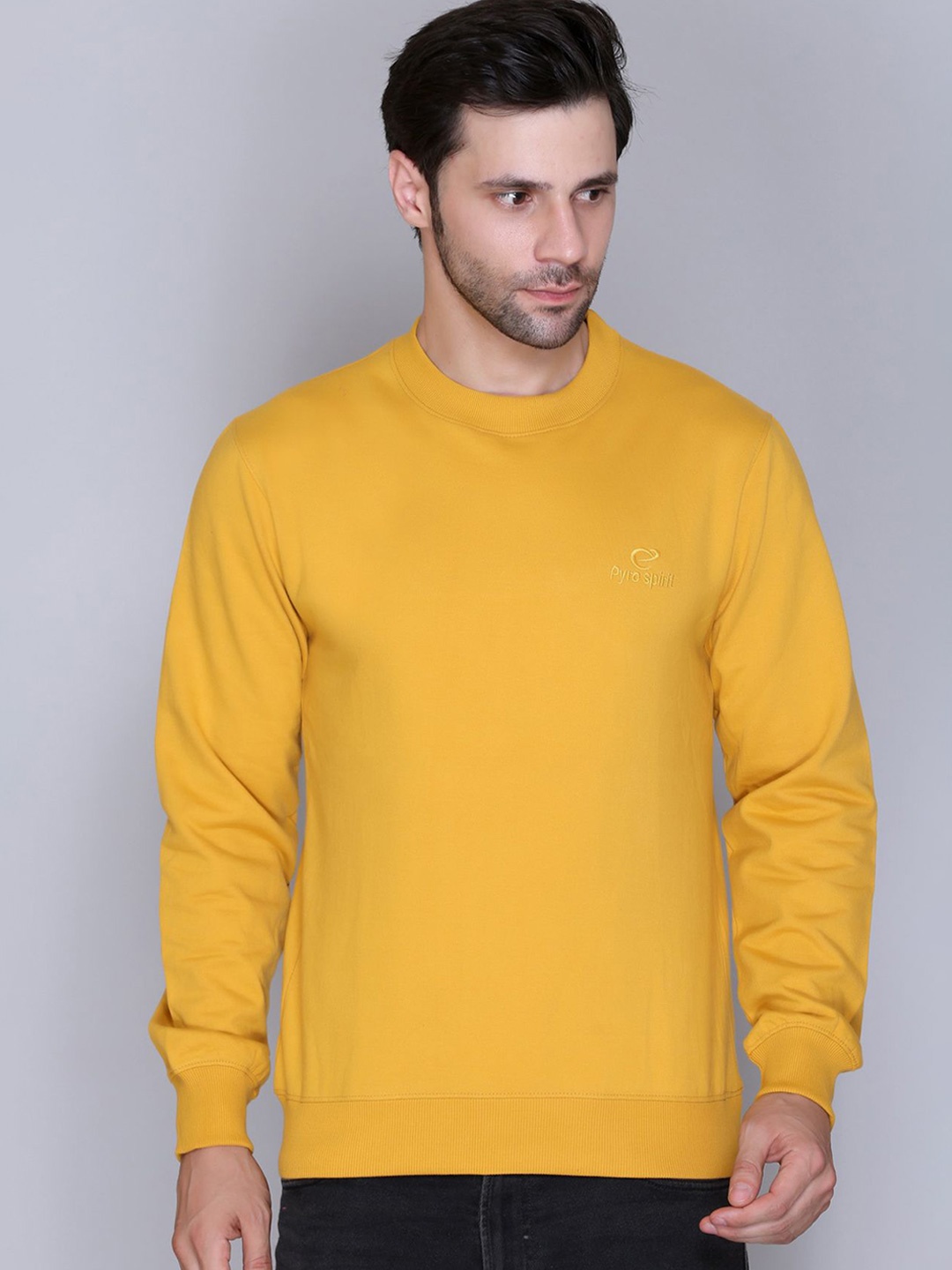 

PYRO SPIRIT Men Round Neck Pullover Cotton Sweatshirt, Mustard