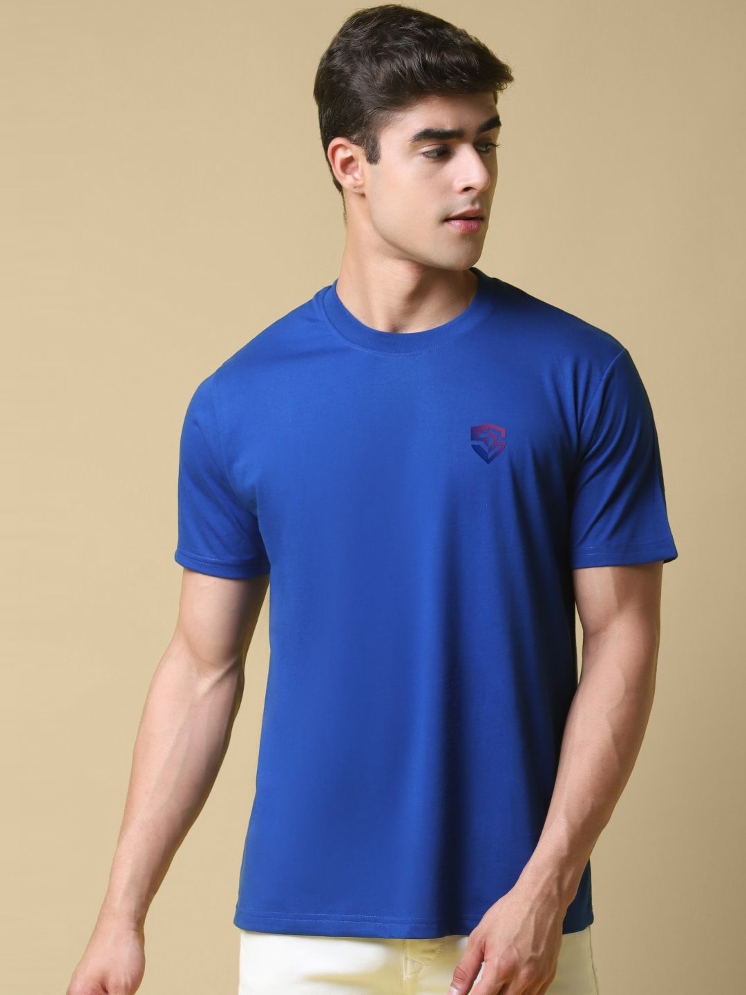 

SZN Men Solid Round Neck Cotton T-shirt, Blue