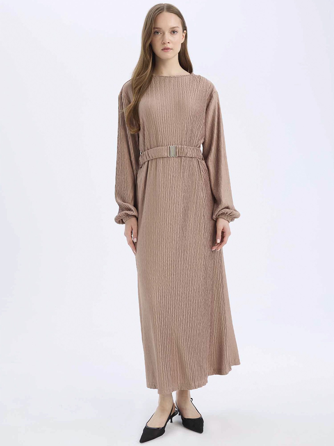 

DeFacto Flutter Sleeve Maxi Dress, Beige