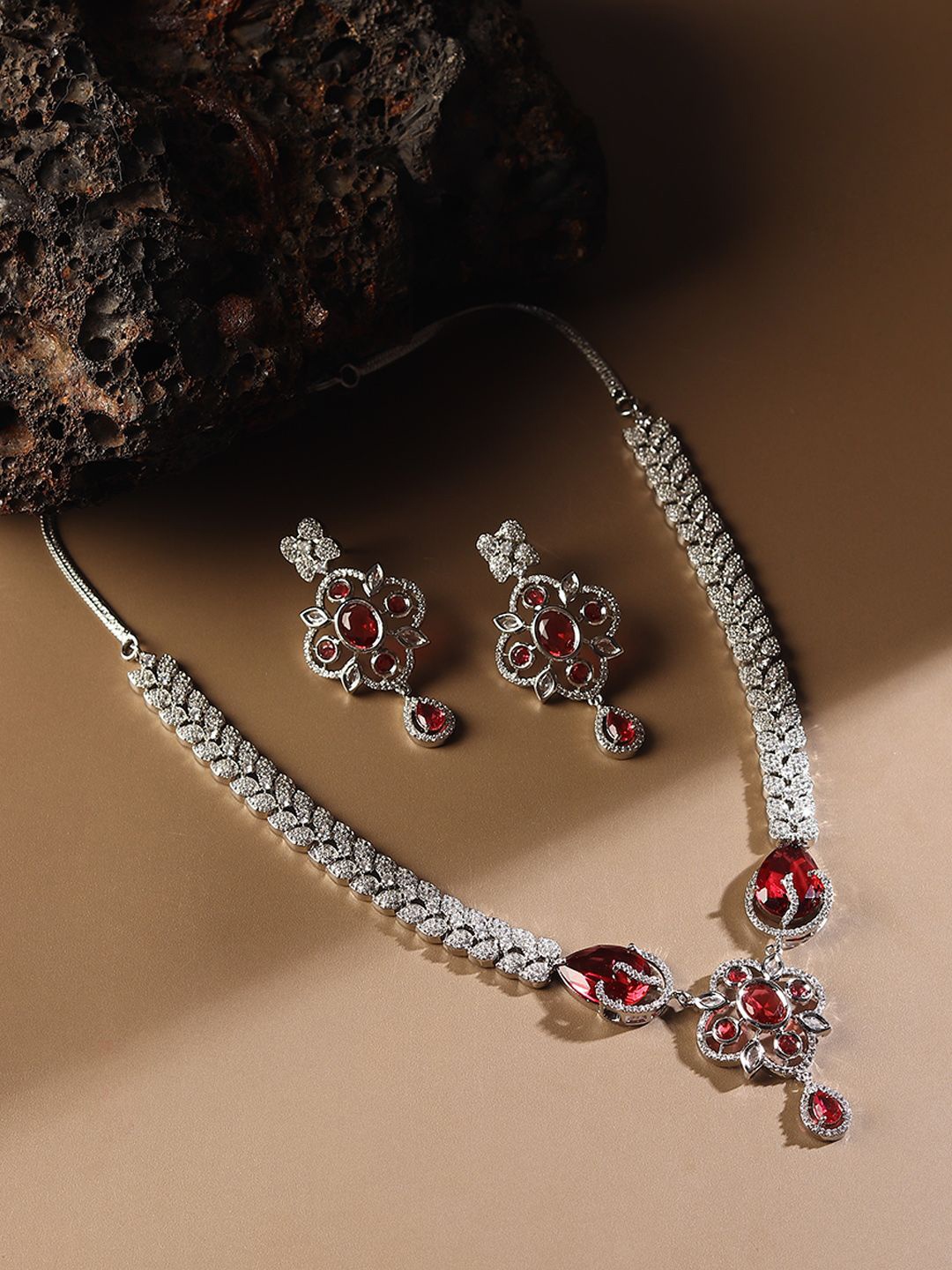 

RHOSYN Rhodium-Plated Cubic Zircon-Studded Choker Jewellery Set, Silver