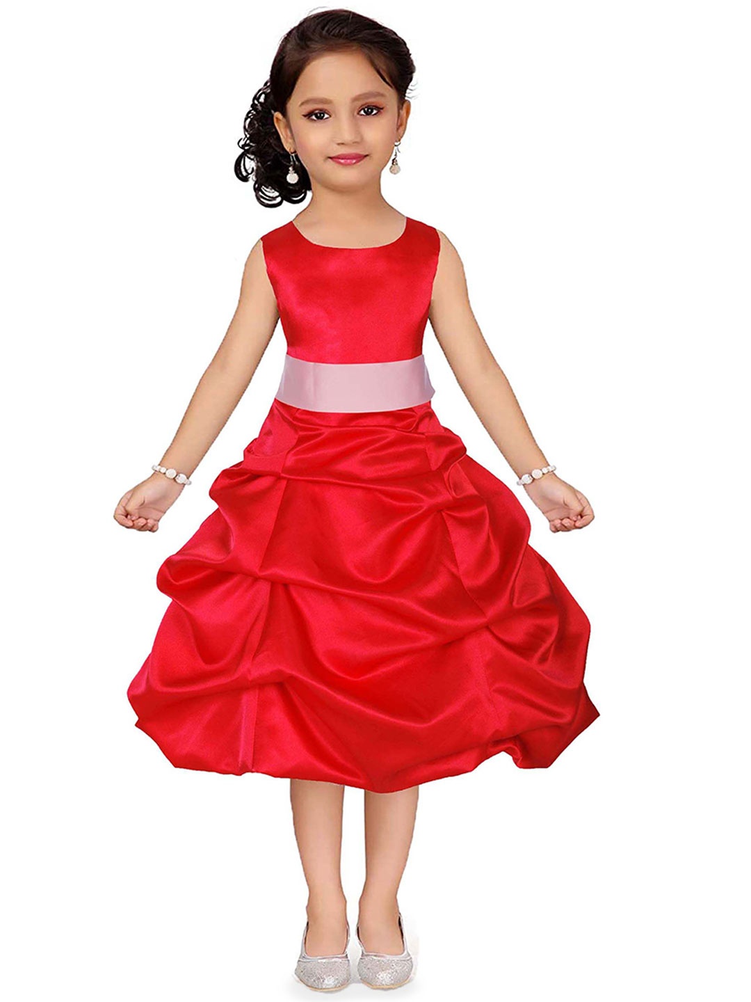

Wow Princess Girls Round Neck Satin Balloon Dress, Red
