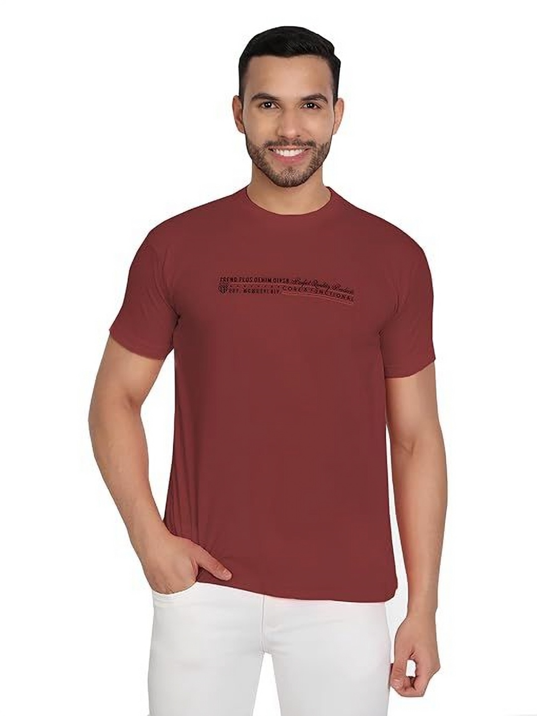 

BAESD Men Typography Printed Round Neck Cotton Slim Fit T-shirt, Maroon