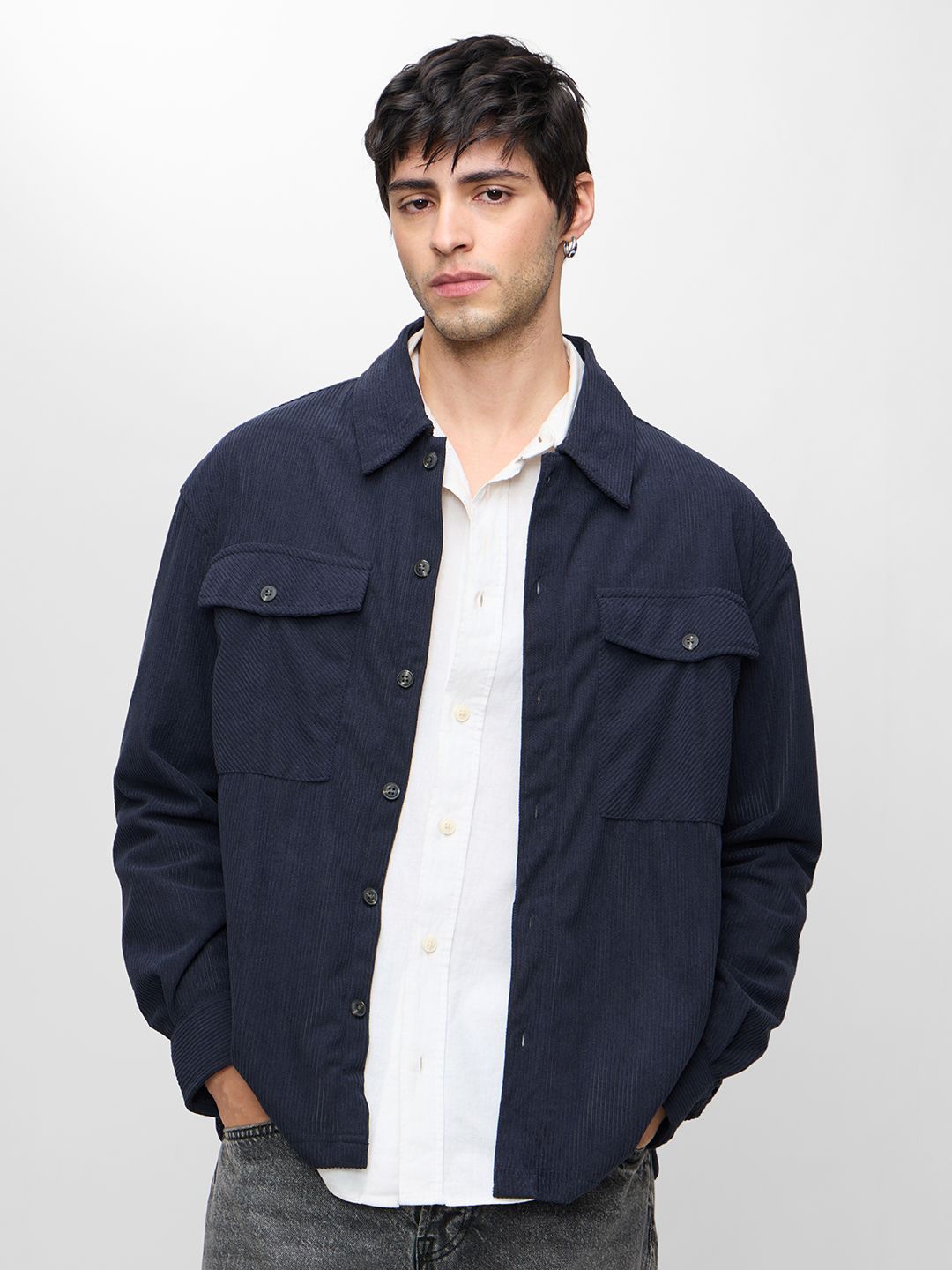 

The Souled Store Opaque Casual Shackets, Navy blue