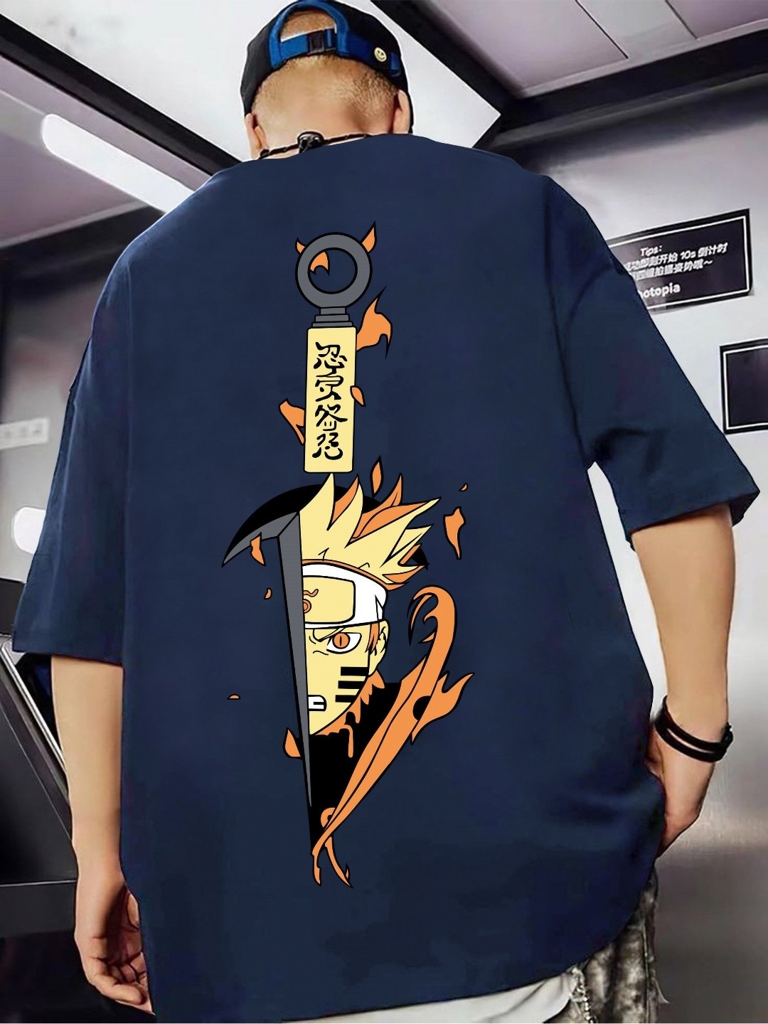 

JUMPCUTS Men Naruto Graphic Printed Round Neck Cotton T-shirt, Navy blue