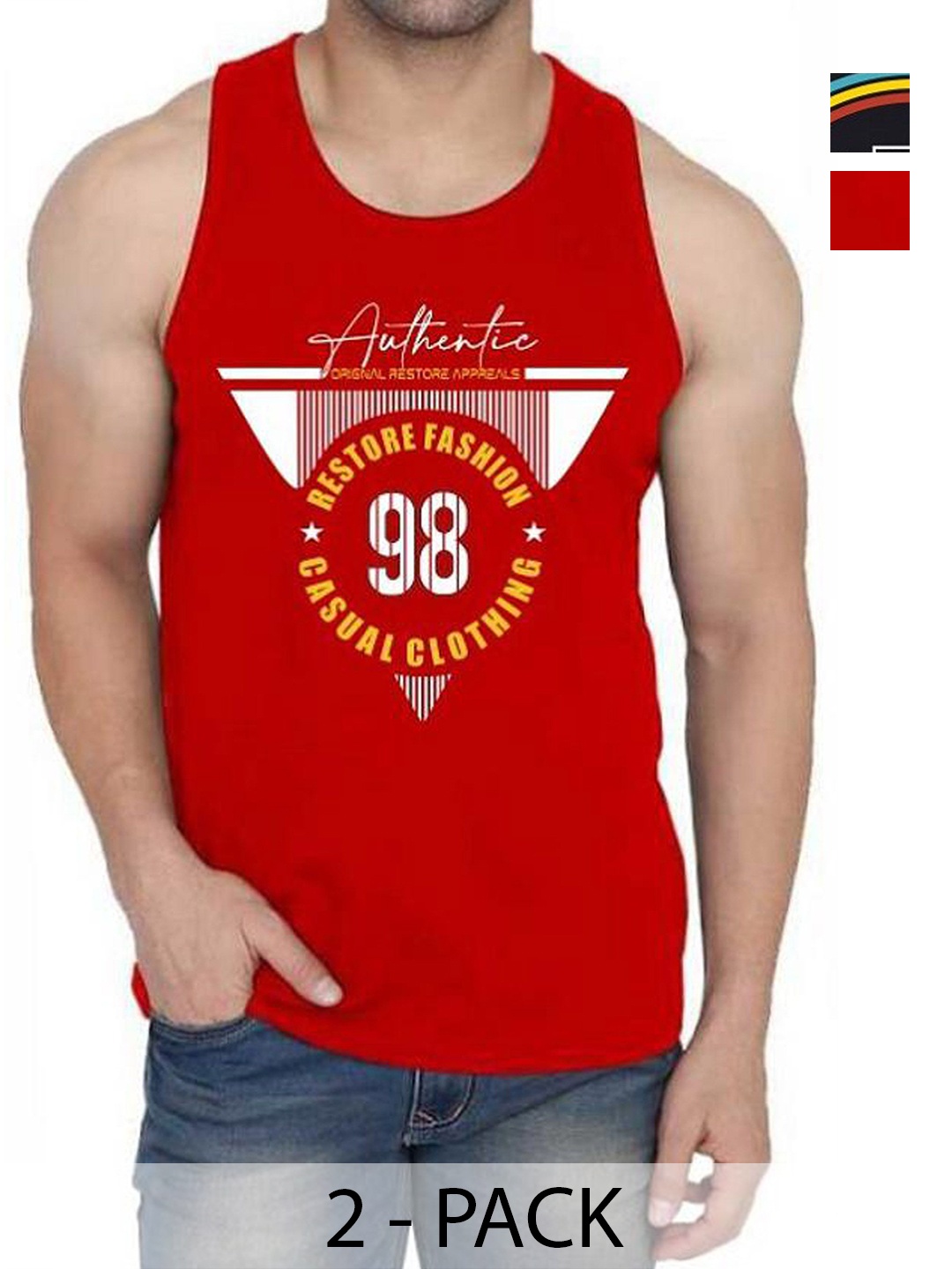 

WOOSTRO Men Pack Of 2 Typography Printed Round Neck Cotton Slim Fit T-shirts, Red