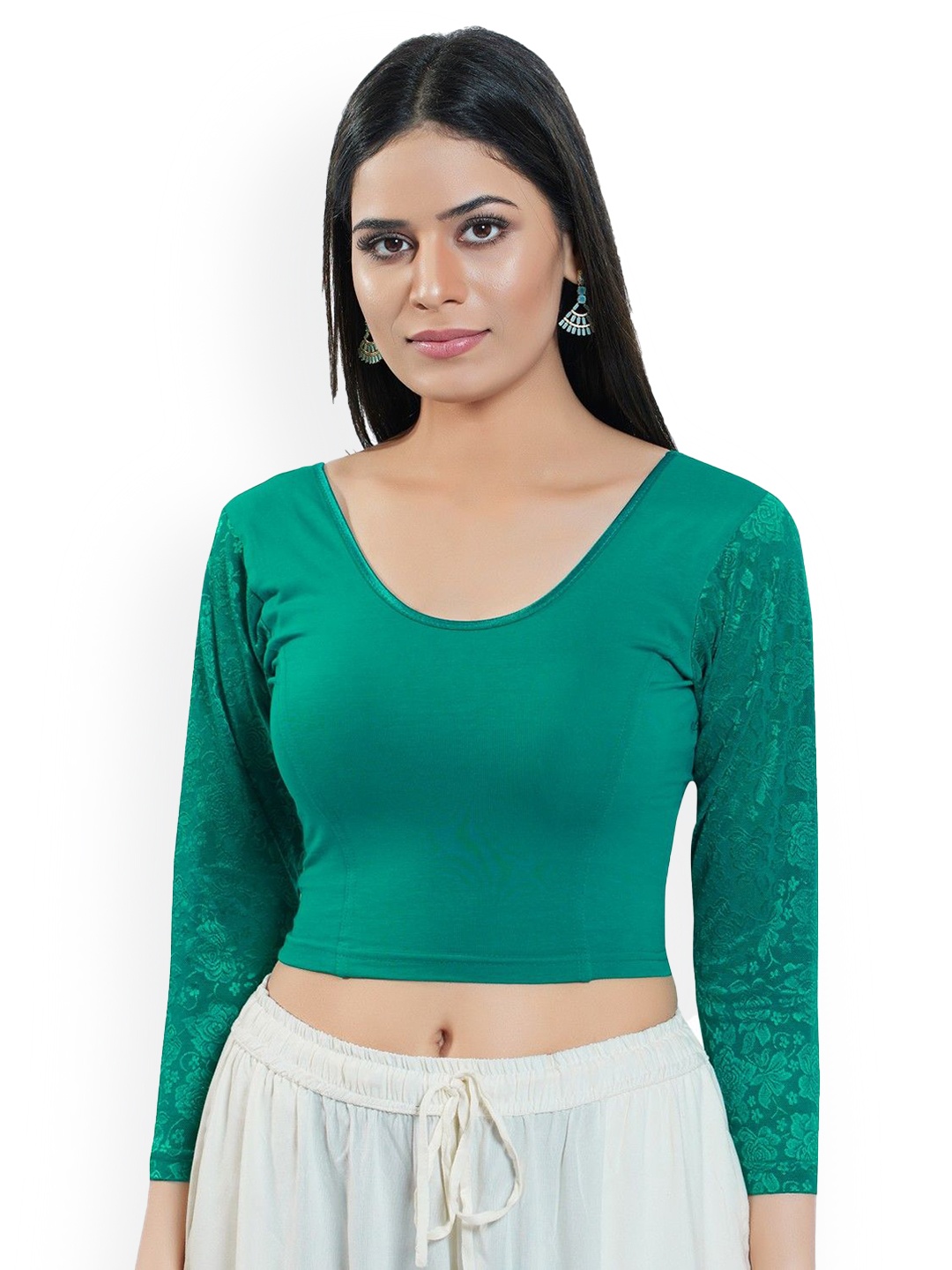 

Mmore Women Cotton Long Sleeves Stretchable Saree Blouse, Green