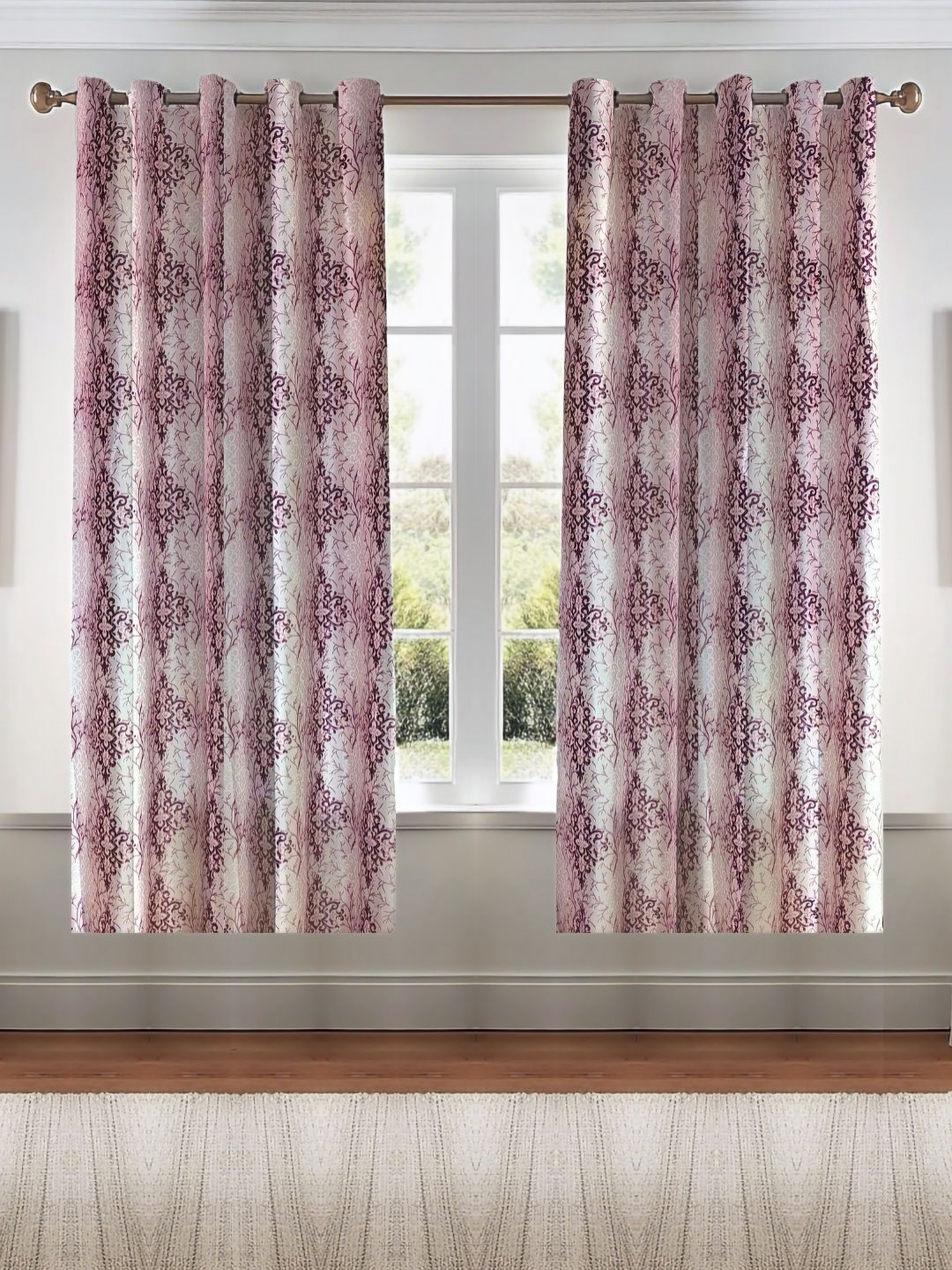 

Kanodia Poly Fab Pink 2Pcs Floral Printed Room Darkening 65% Sunlight Block Window Curtain