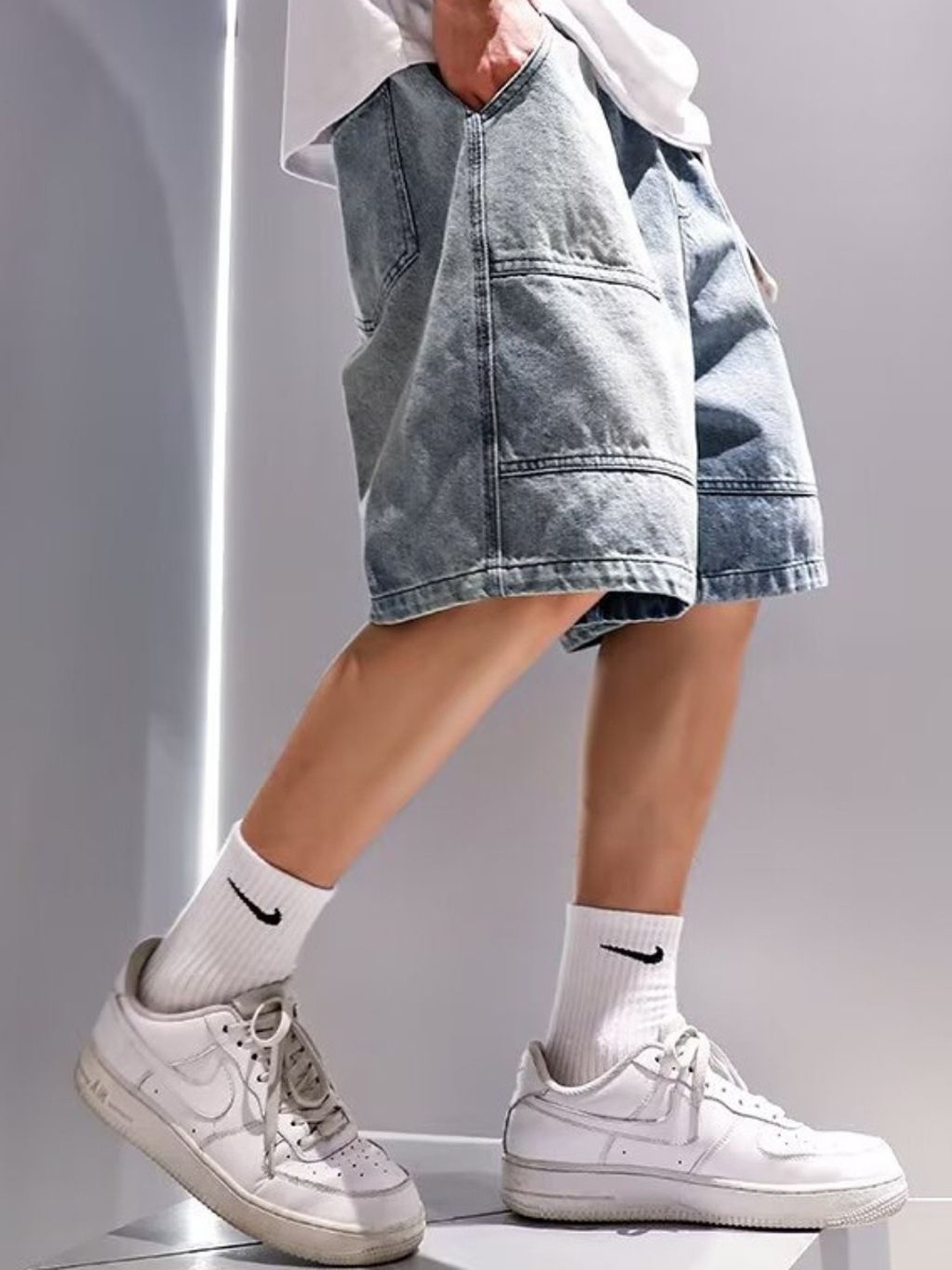 

HERE&NOW Men Modal Denim Shorts, Blue