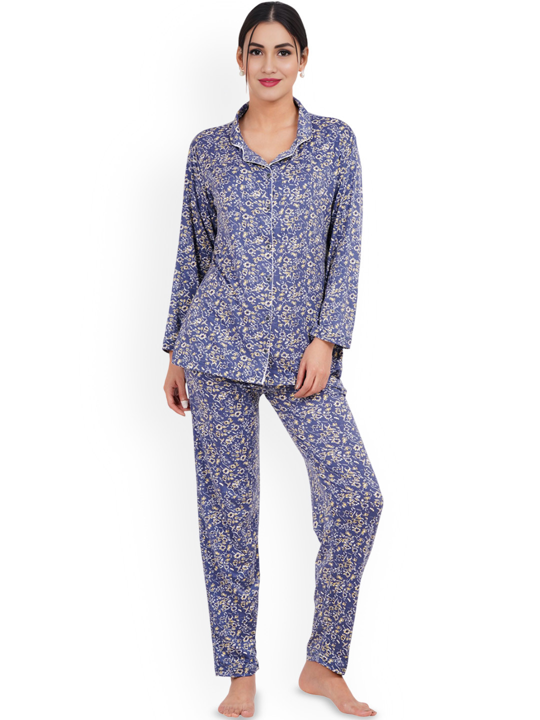 

Liigne Women Floral Printed Night suit, Blue