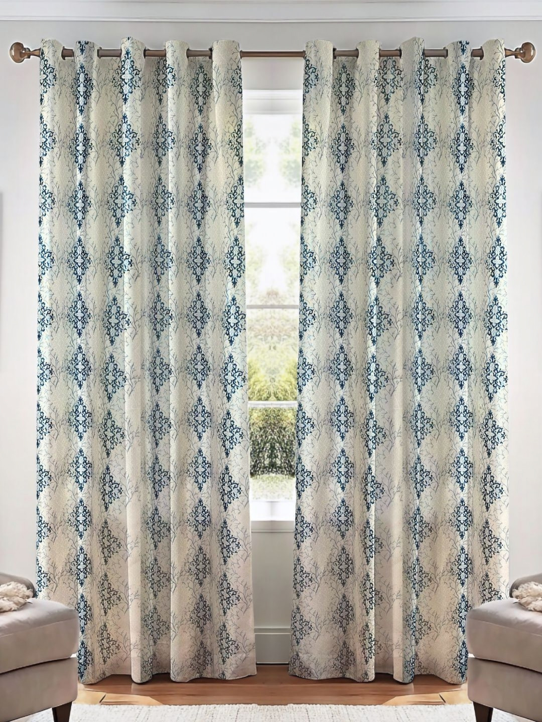 

Kanodia Poly Fab Pack of 2 Printed Room Darkening Door Curtains, White
