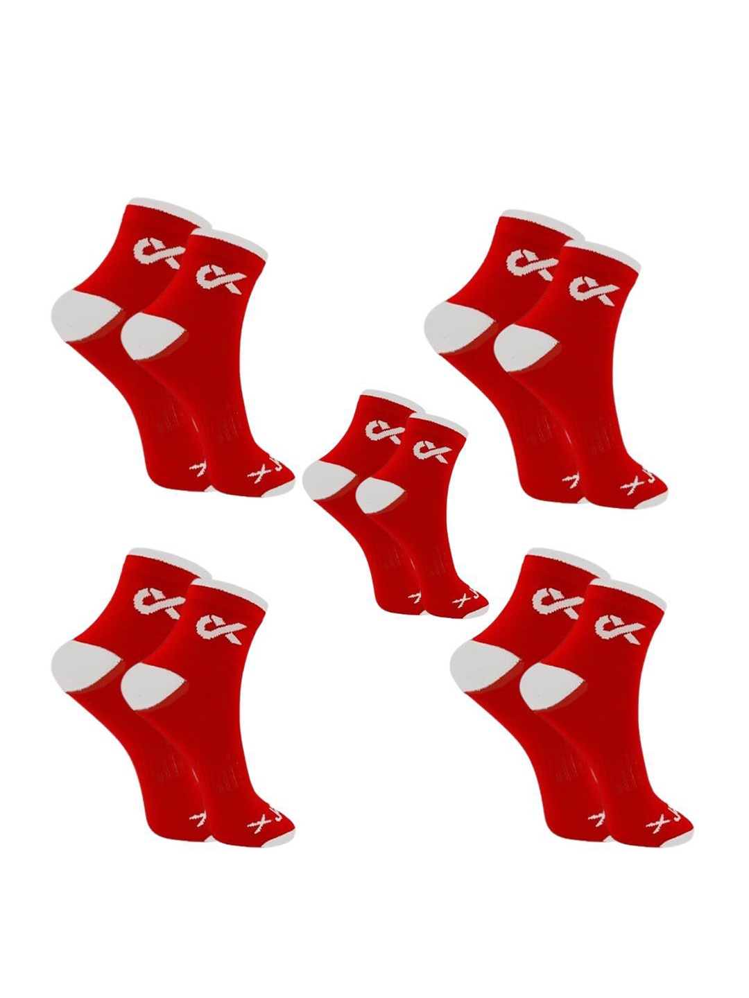 

Xjarvis Unisex Pack Of 5 Ankle-Length Socks, Red