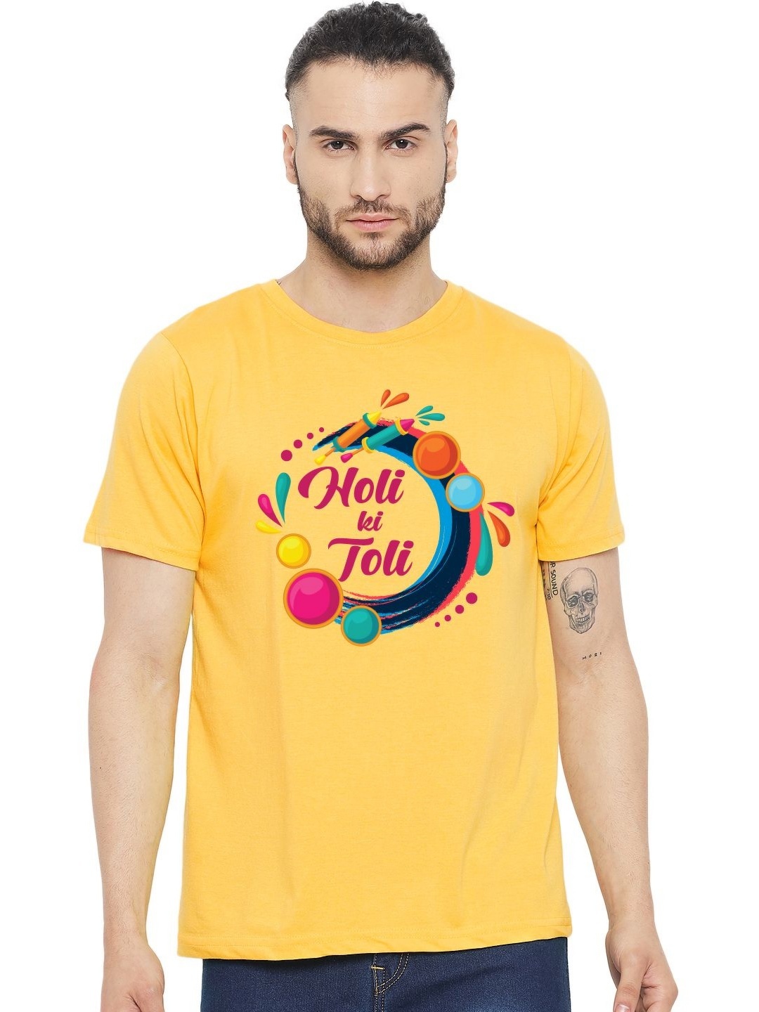 

FFLIRTYGO Men Regular Fit Typography Printed Round Neck Cotton T-shirt, Yellow