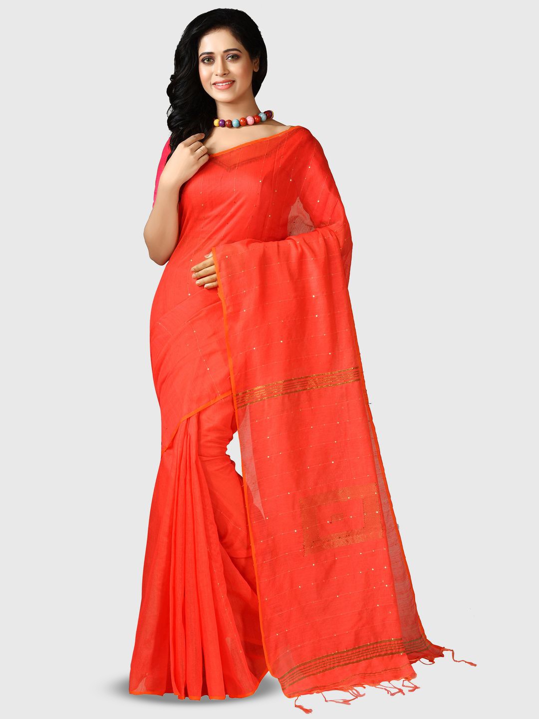 

Crochetin Woven Design Saree, Orange