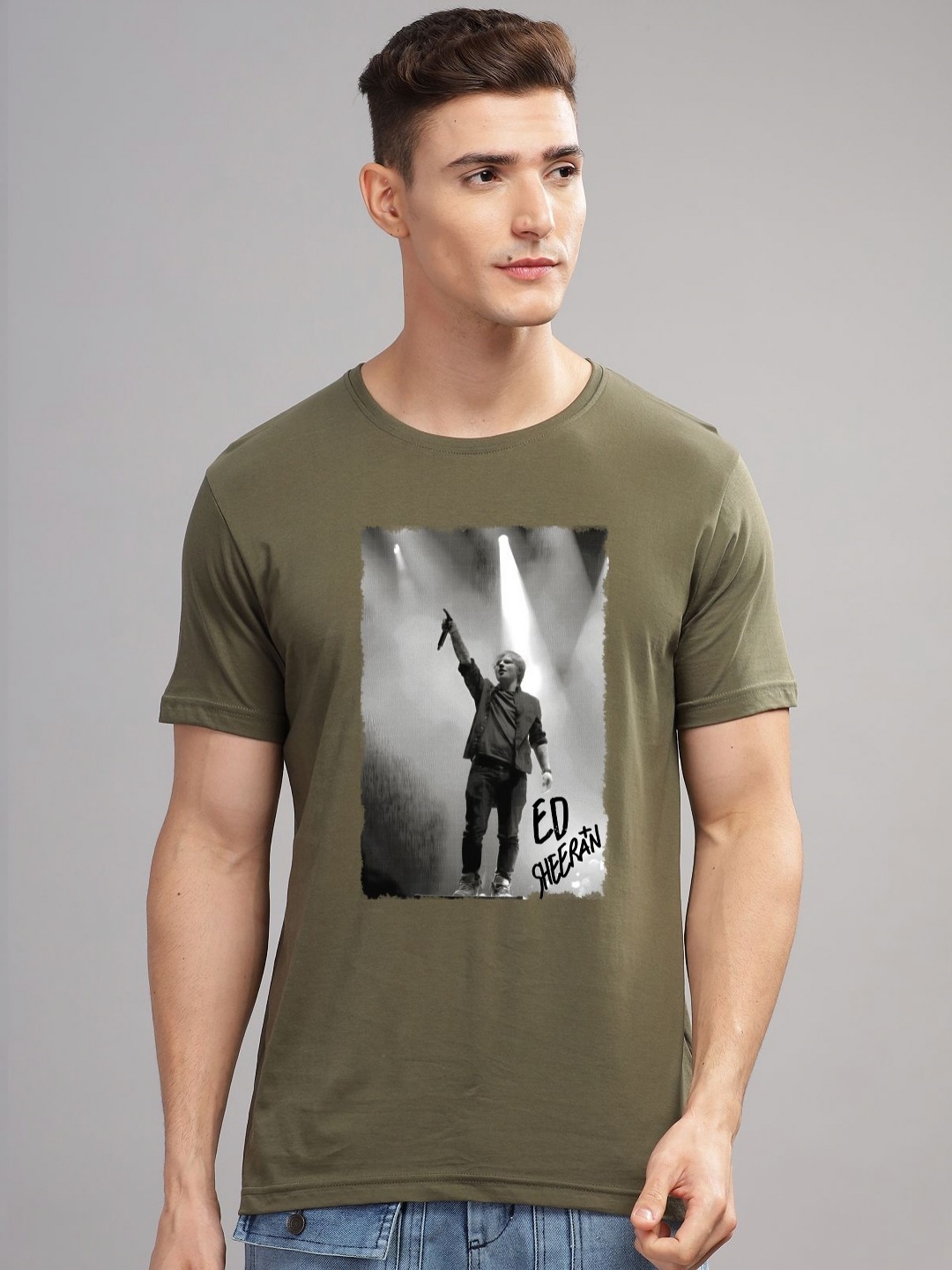 

ADRO Men Graphic Printed Round Neck Cotton T-shirt, Olive