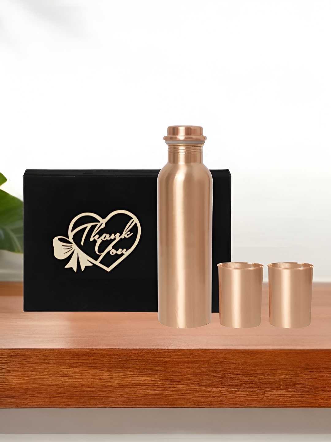 

INTERNATIONAL GIFT 3 Pieces Pure Copper Water Bottle With Glass Set Velvet Box & Bag 950ml