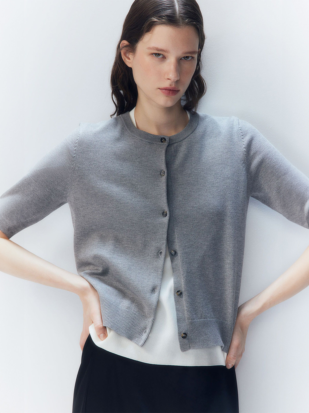 

H&M Short-Sleeved Cardigan, Grey