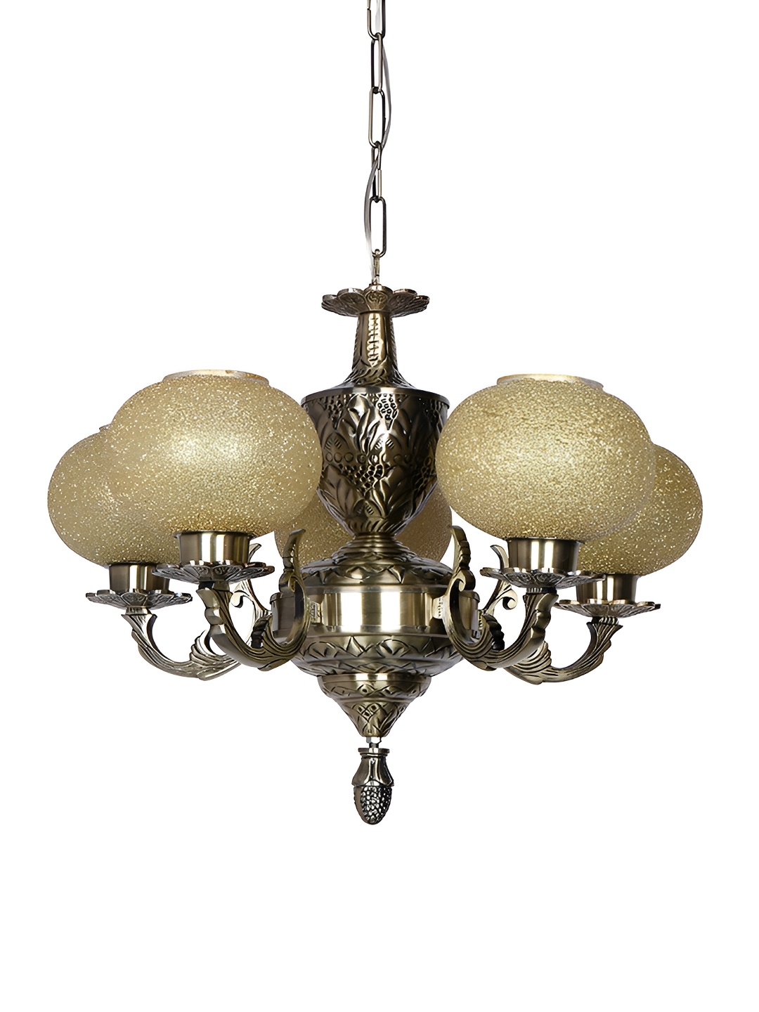 

Fos Lighting Gold-Toned Textured 5-Light Chandelier With Beaded Globe Ceiling Lamp