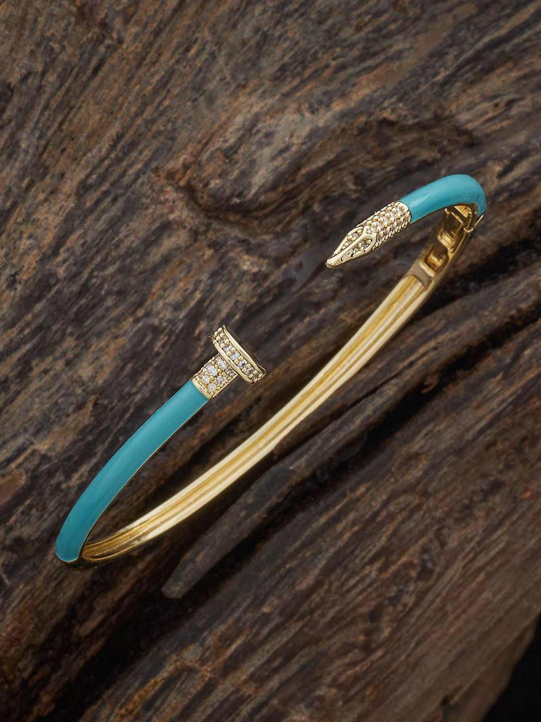 

Kushal's Fashion Jewellery Gold-Plated Zircon-Studded Kada Style Bracelet