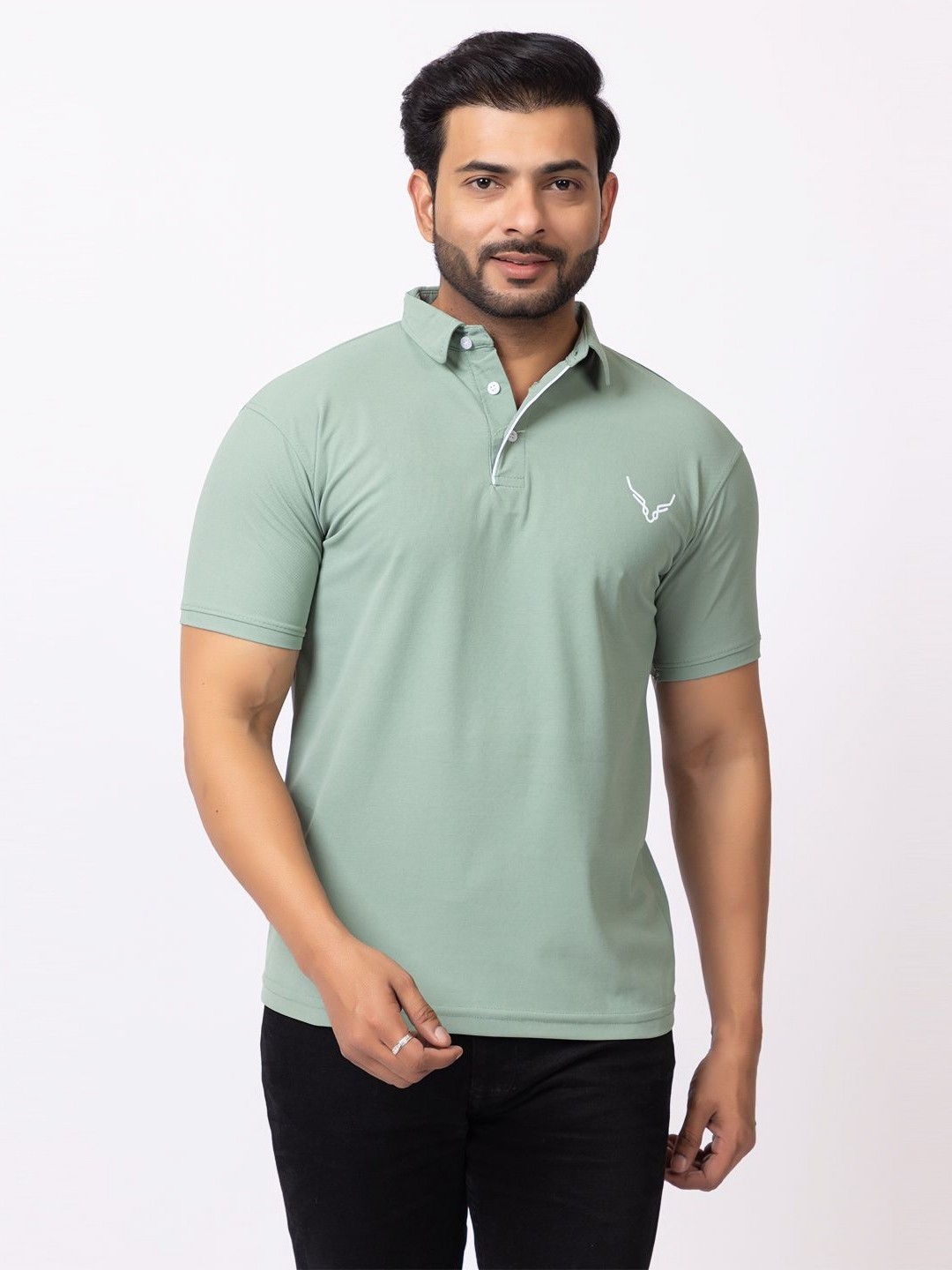 

BUFFARO Men Solid Polo Collar Cotton T-shirt, Green