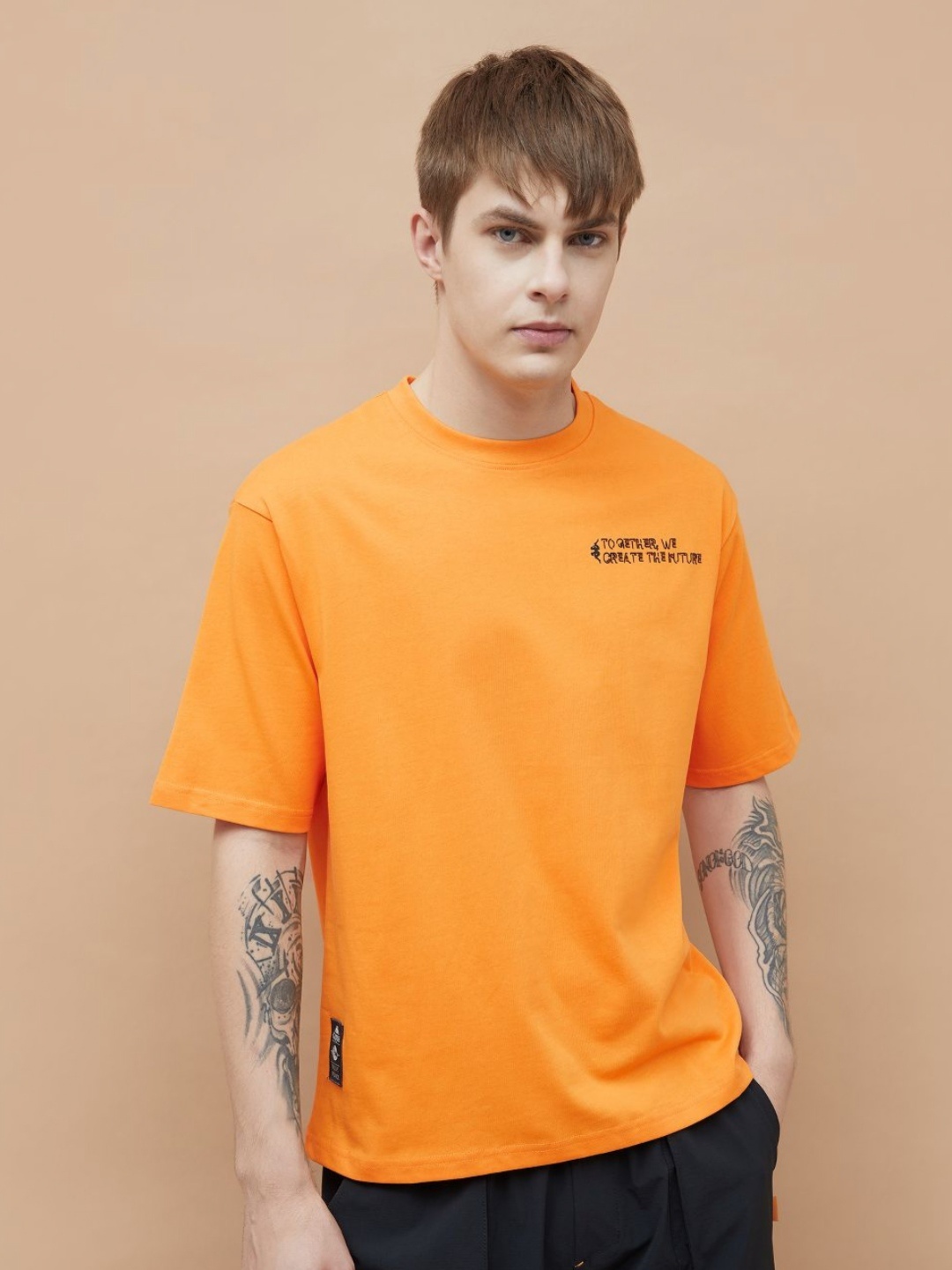 

Kappa Men Typography Printed Pockets T-shirt, Orange