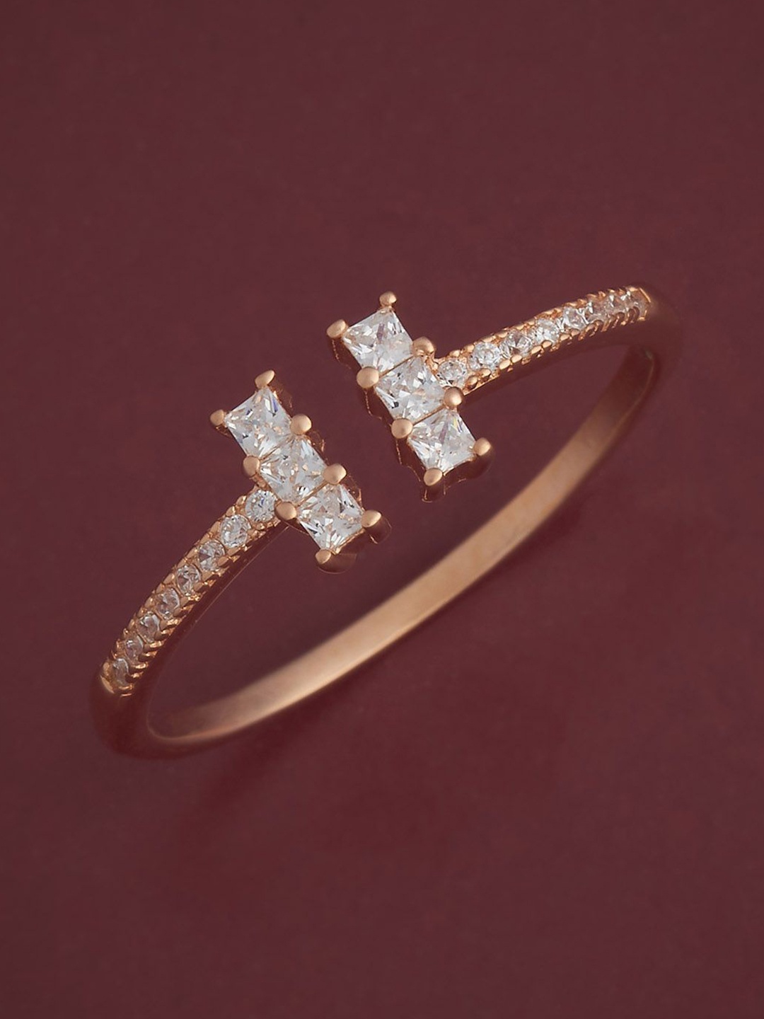 

Kushal's Fashion Jewellery Sterling Silver Rose Gold-Plated CZ Temple Finger Ring