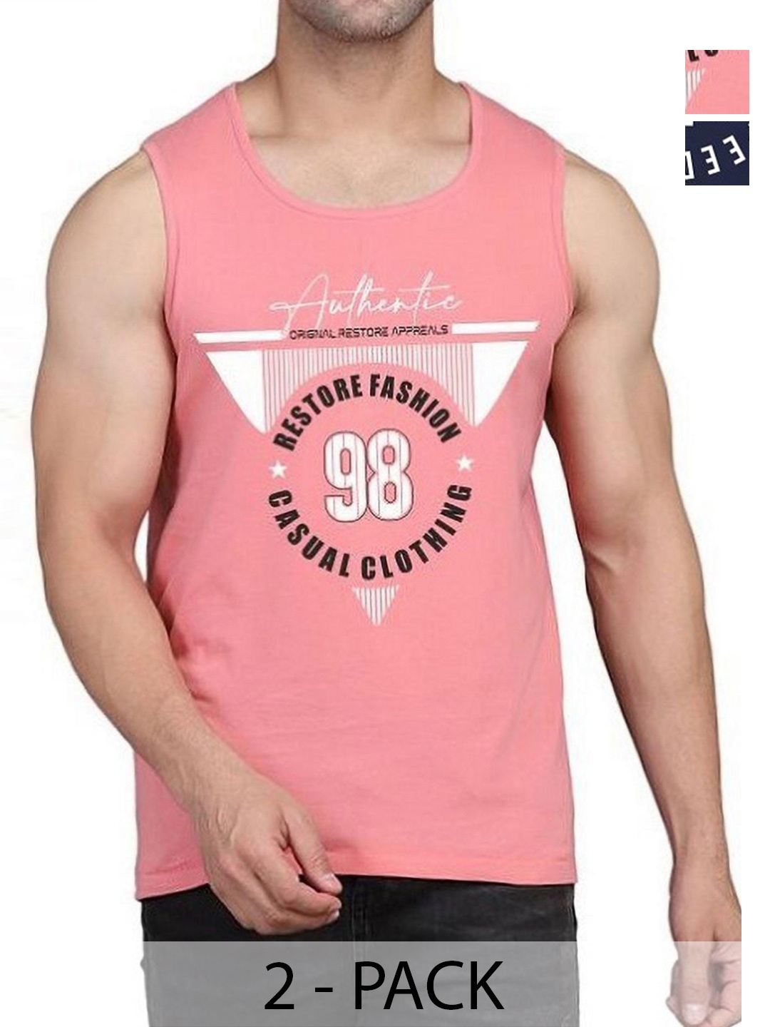 

WOOSTRO Men Pack Of 2 Typography Printed Round Neck Cotton Slim Fit T-shirts, Pink