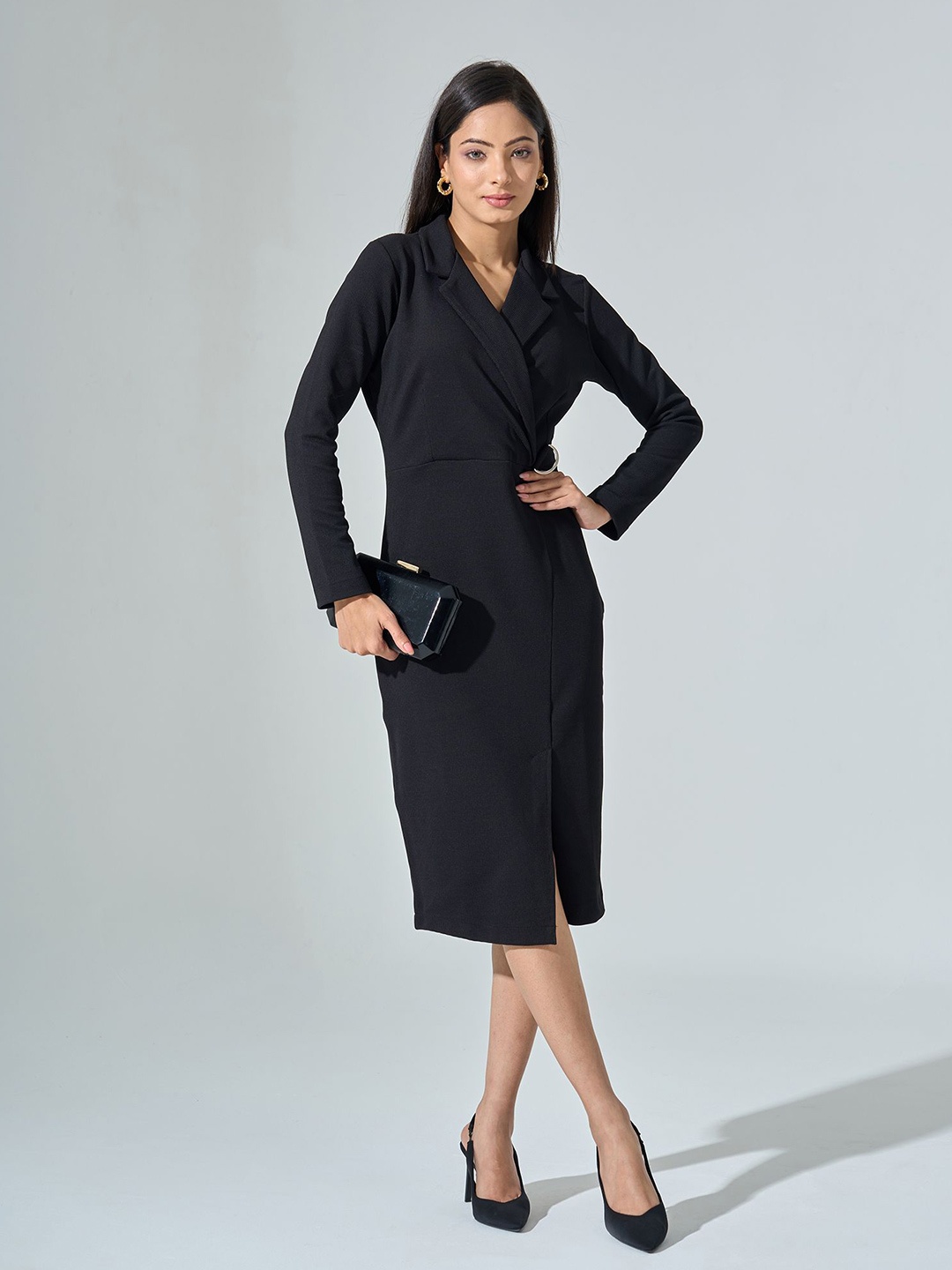

SALT ATTIRE Women's Solid Wrap Side Tape Midi Formal Dress, Black