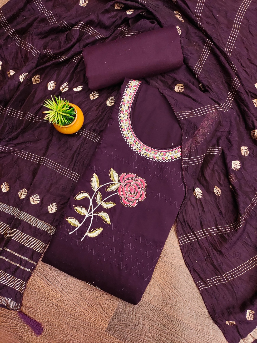 

HERE&NOW Floral Embroidered Unstitched Dress Material, Violet