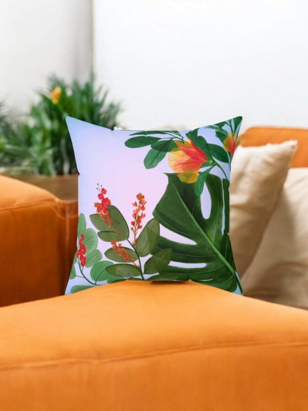 

LUSHLYF White & Orange Floral Velvet Square Cushion Covers