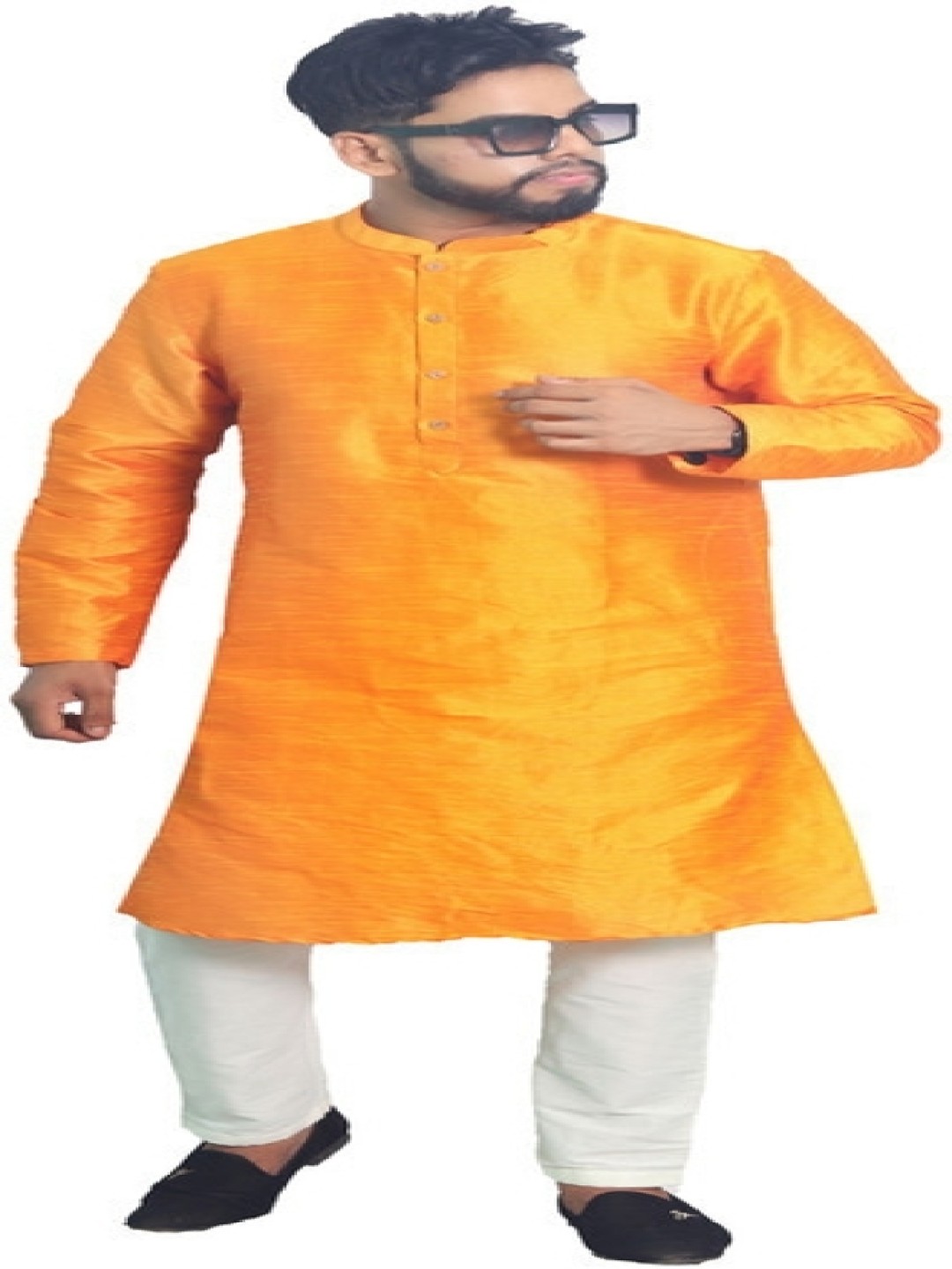 

House of Aqss Mandarin Collar Dupion Silk Straight Kurta With Trousers, Orange