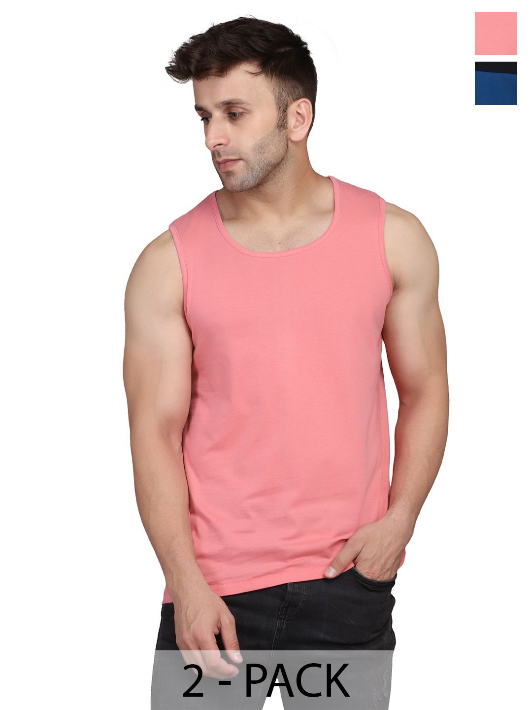 

WOOSTRO 2-Pcs Ultra-Soft Innerwear Vests RS26 COMBO (BLKPCK) (PEACH), Black