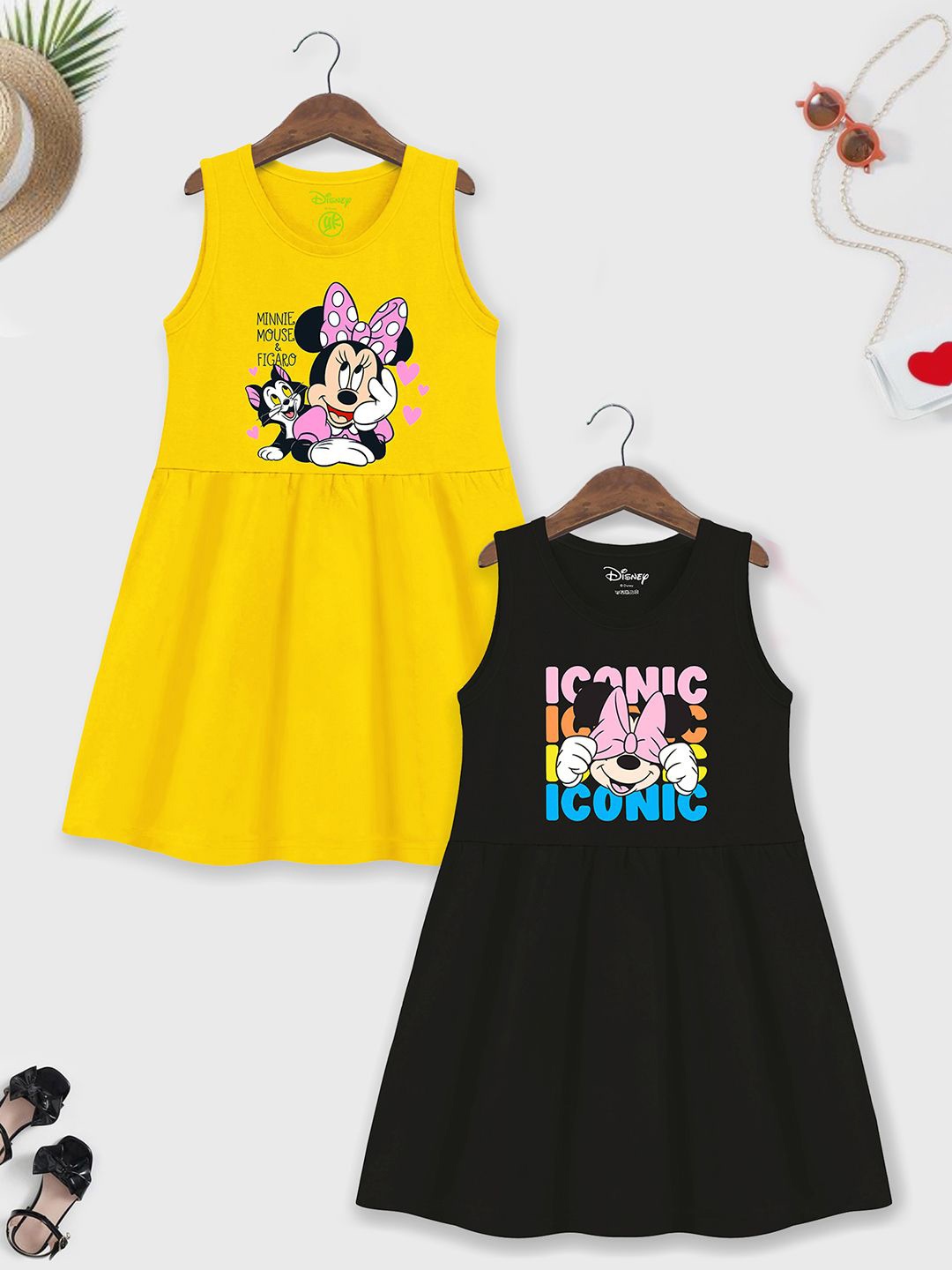 

Disney By Miss and Chief Girls Pack Of 2 Printed Cotton Fit & Flare Dress, Yellow