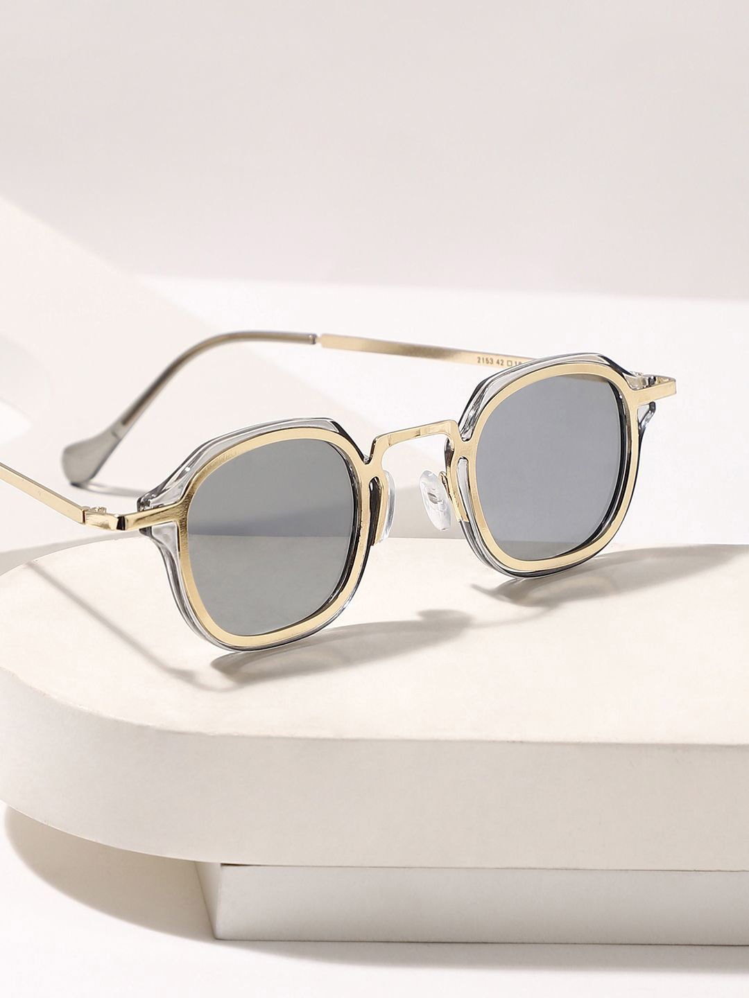 

French Accent Men Square Sunglasses with Polarised Lens SW25_FASG1133-Gold, Grey