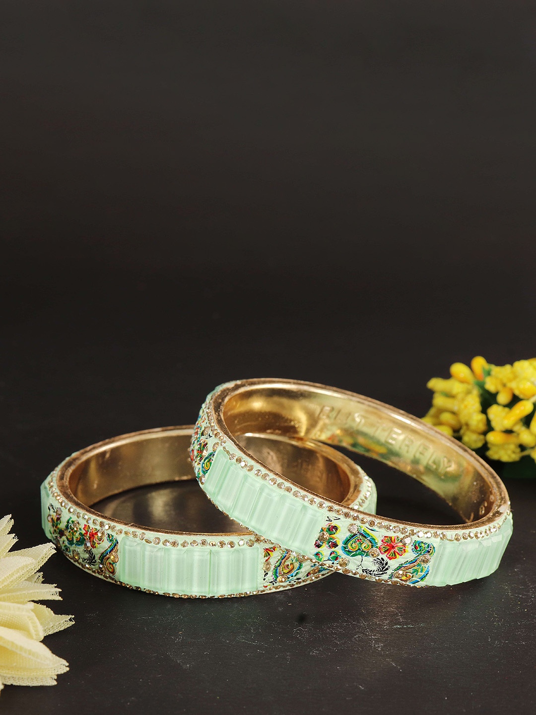 

ZULKA Set of 2 Cubic Zirconia-Studded Bangles, Gold