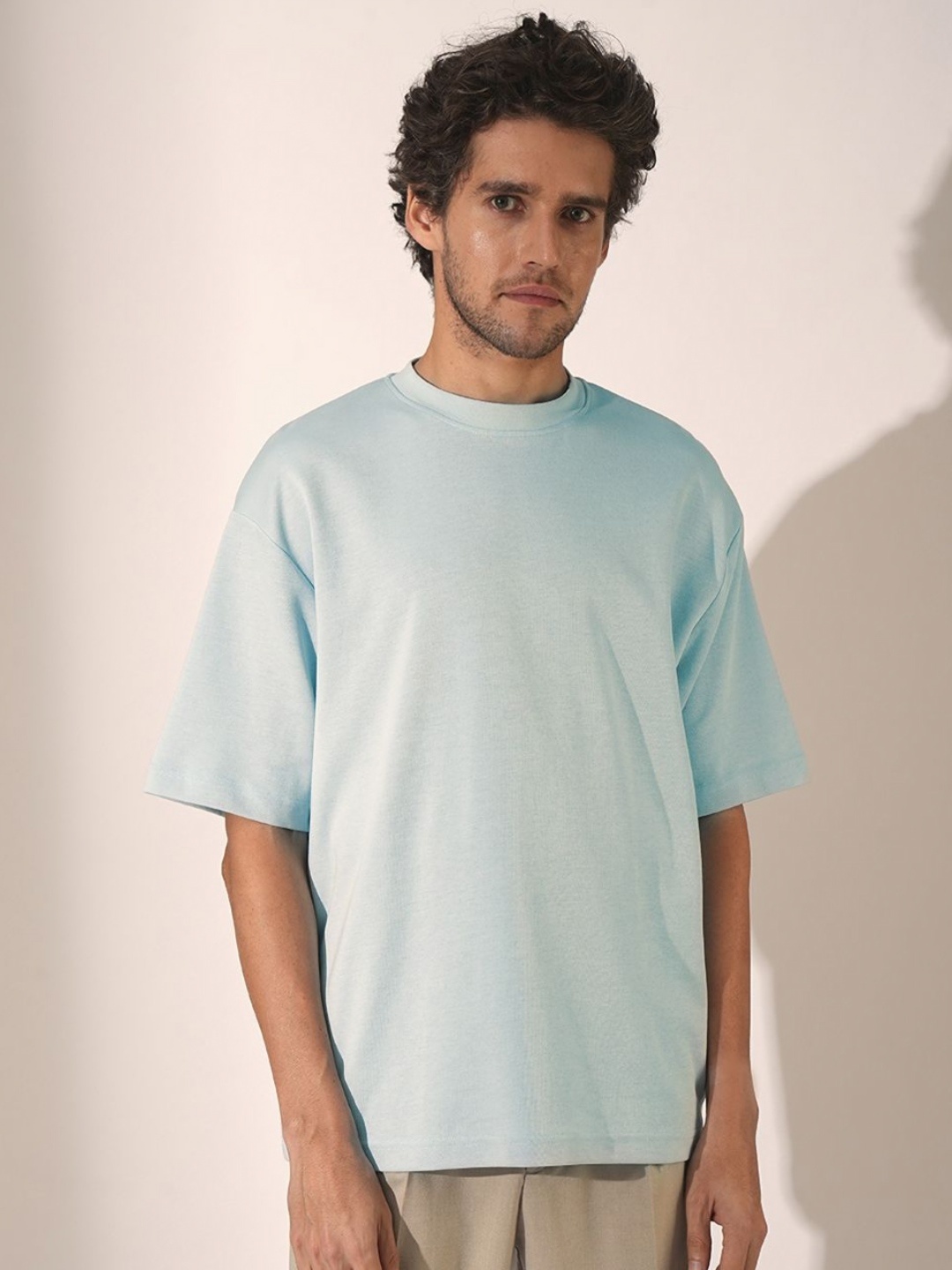 

SELECTED Men Solid Round Neck Cotton T-shirt, Blue