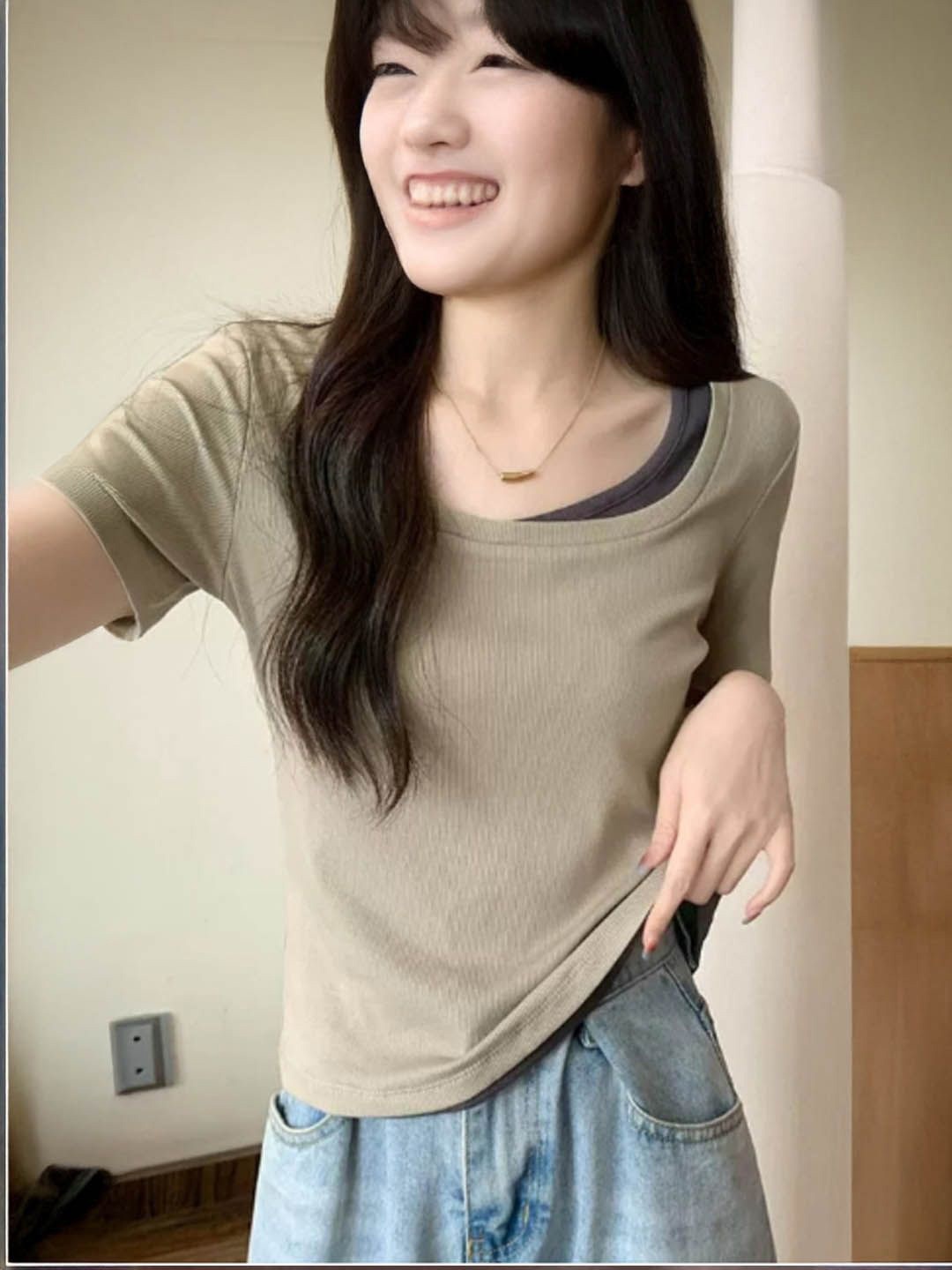 

StyleCast Women Round Neck Top, Camel brown