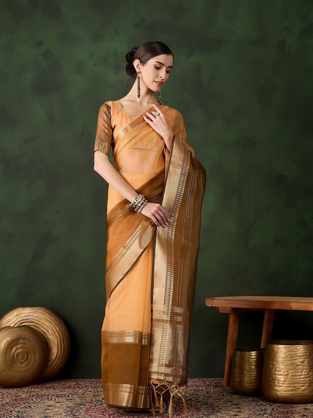 

HERE&NOW Zari Organza Saree, Yellow