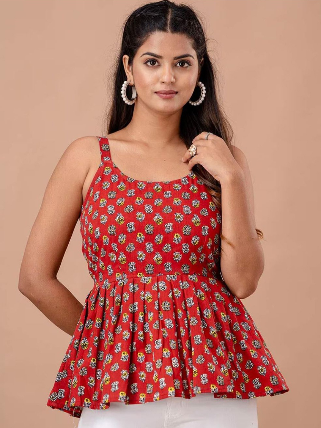 

Rangun Floral Print Top, Red