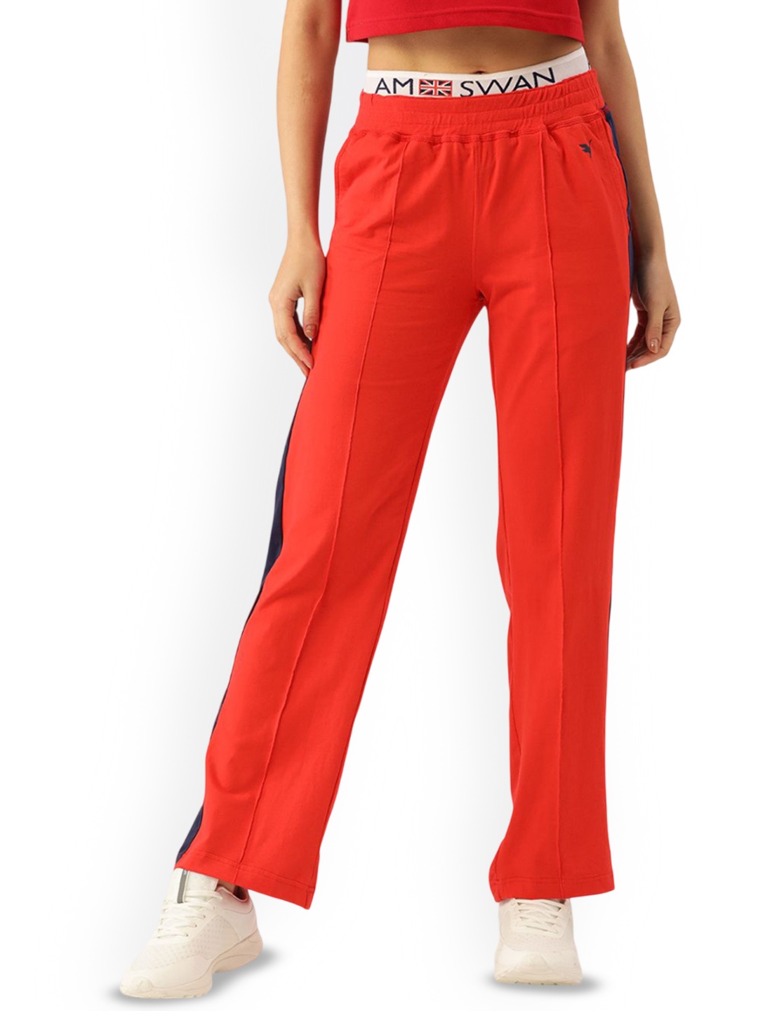 

AMSWAN Women Cotton Mid Rise Track Pant, Red
