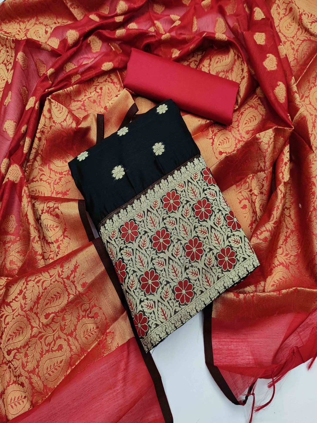 

HERE&NOW Ethnic Motifs Woven Design Unstitched Dress Material, Black